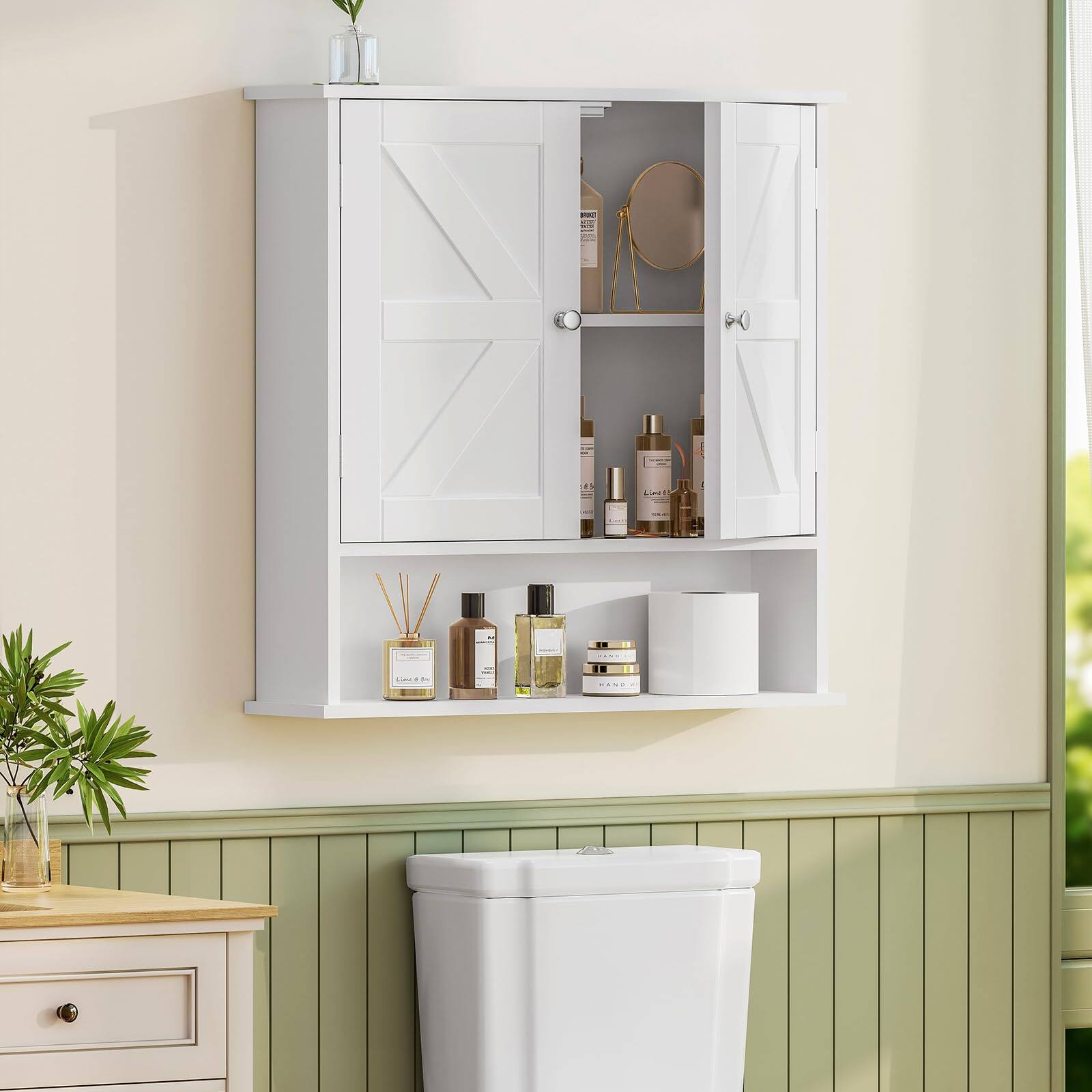 Alt View 1. Hirose Alice - Wall Cabinet With Barn Doors & Shelf Over The Toilet Storage Unggx001wv1 Extra worrying about bathroom - White.
