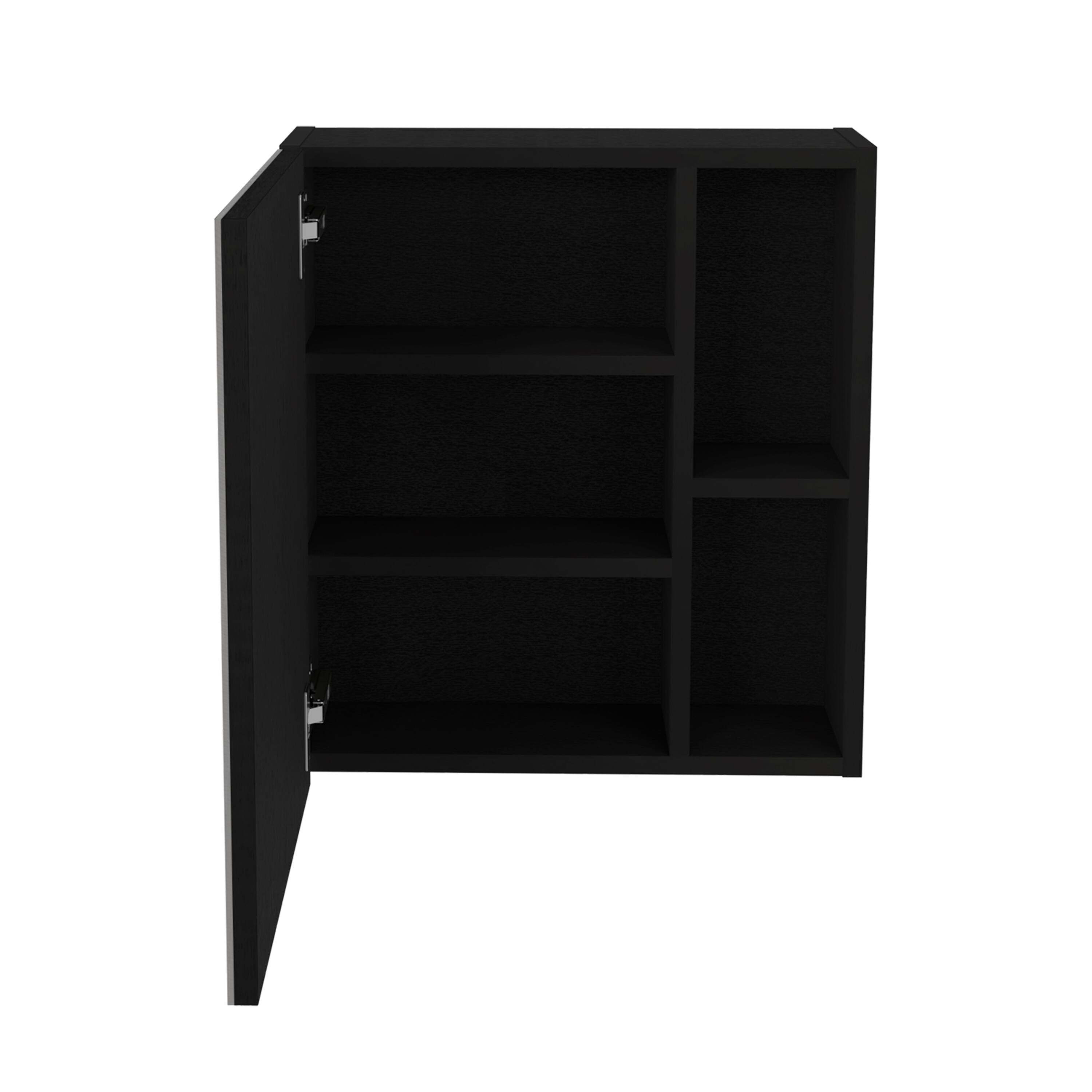 Alt View 1. TinyHomie - Medicine Single Door Cabinet 19in H With Mirror Five Interior Shelves Black - Black.