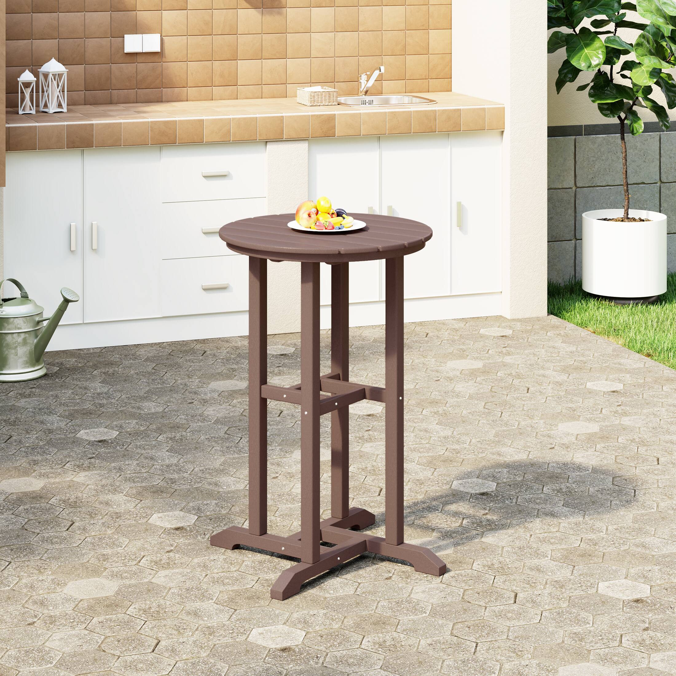 Angle. WestinTrends - WestinTrends Malibu 37" Counter Height Round Outdoor Patio Bistro Bar Table - Dark Brown.