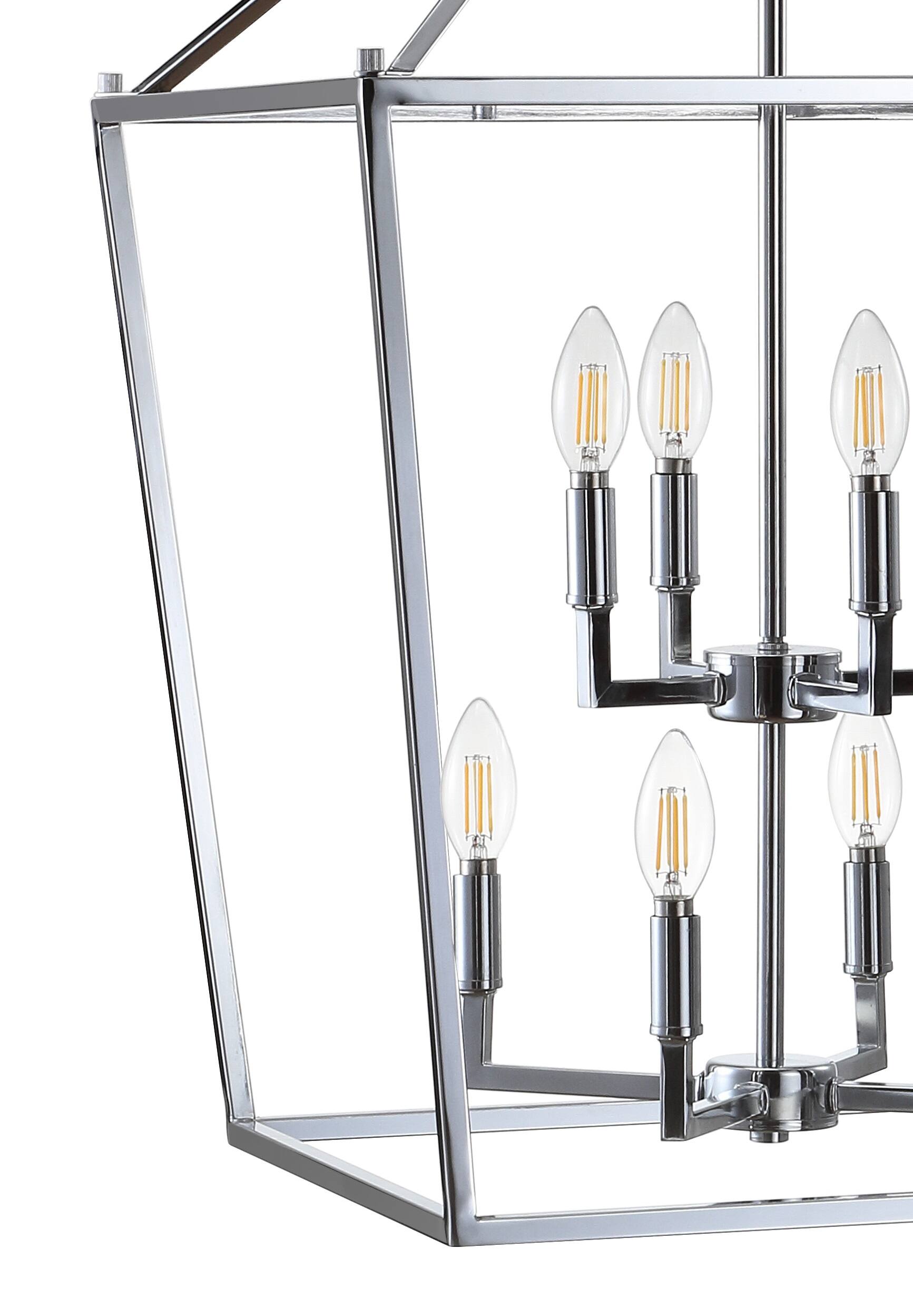 Alt View 4. Jonathan Y - Pagoda 20" 8-Light Classic Traditional Metal Cage Lantern LED Pendant, Chrome - Chrome.