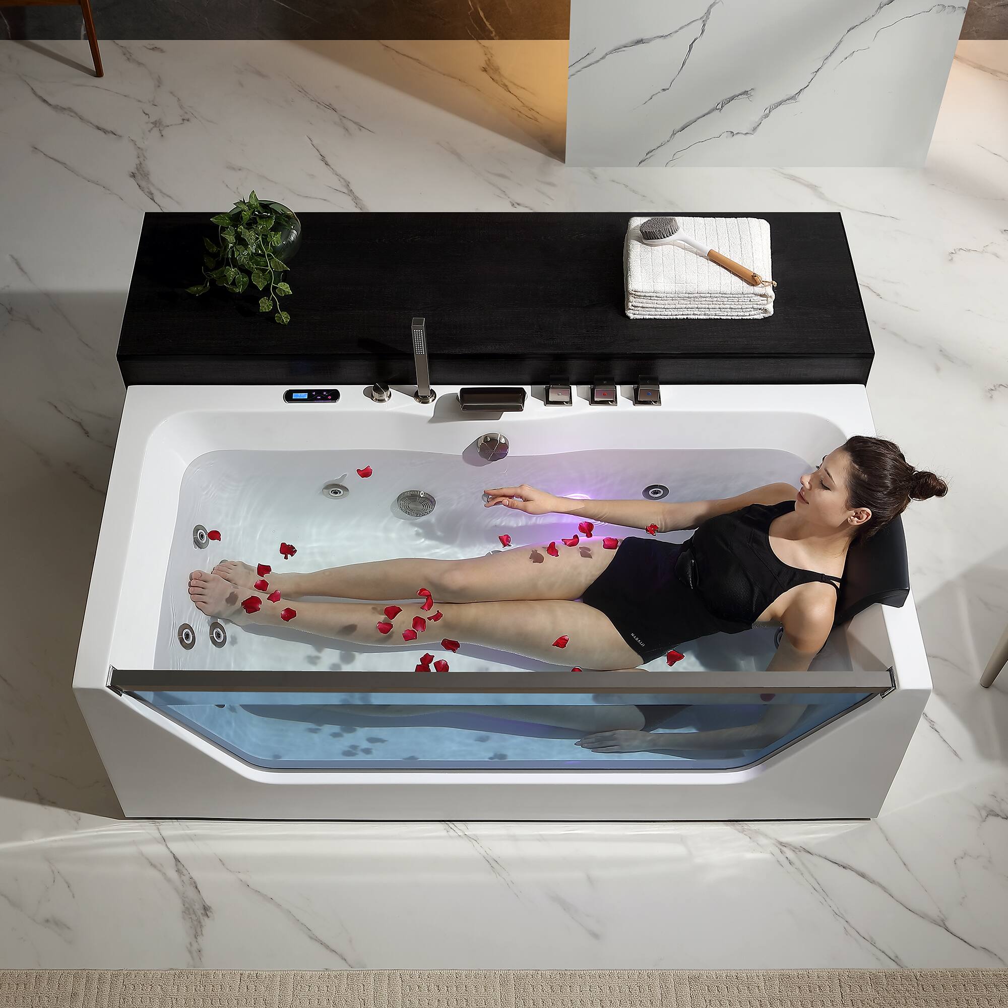 Alt View 2. Empava - 71 in. x 30 in. Whirlpool Bathtub Rectangular Jetted SPA Bath Tub with Center Drain-Brushed Nickel Tub filler in White - White.