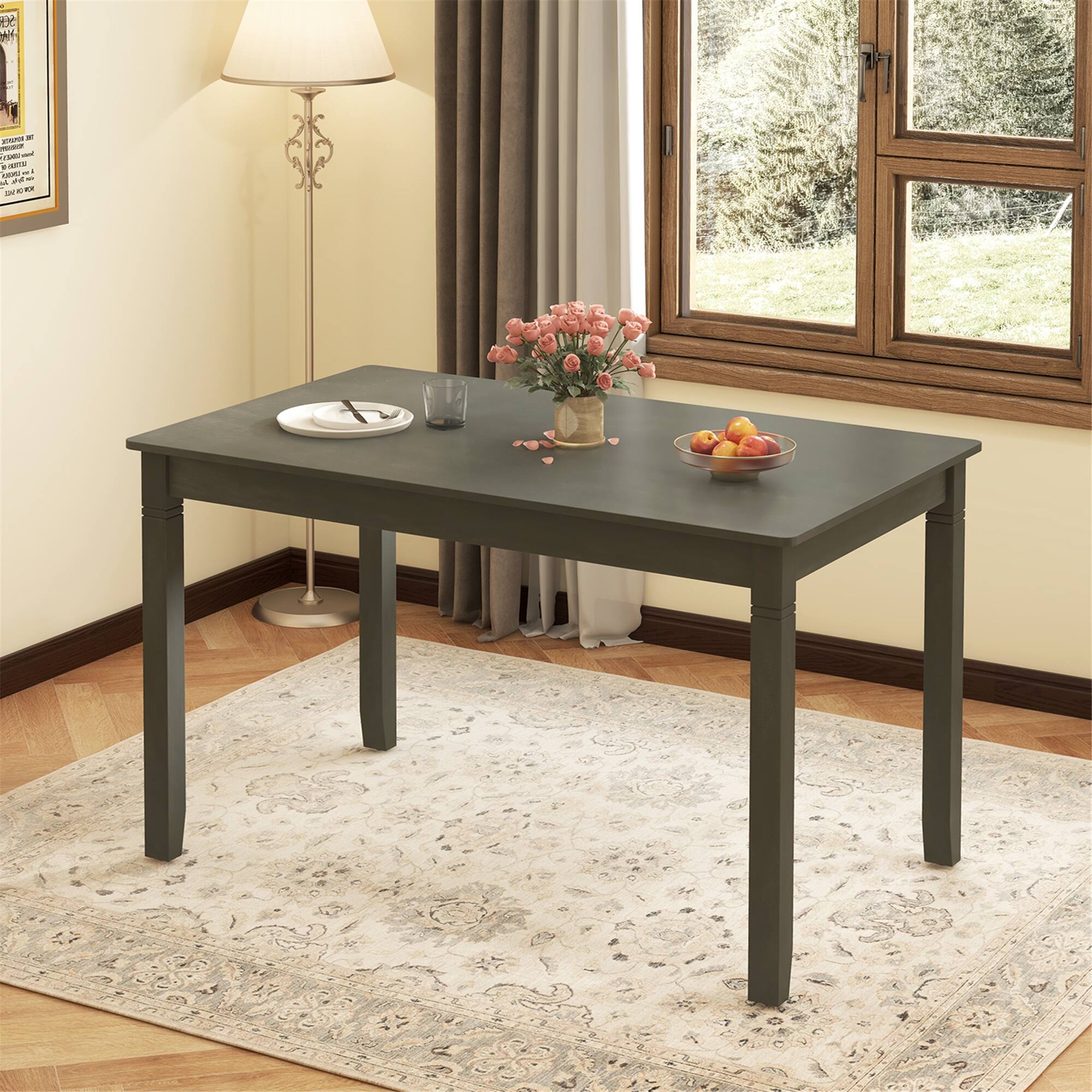 Alt View 1. Gymax - Gymax 48'' Wooden Dining Table for 4 People w/ Rubber Wood Legs Rectangular Table Gray - Gray.