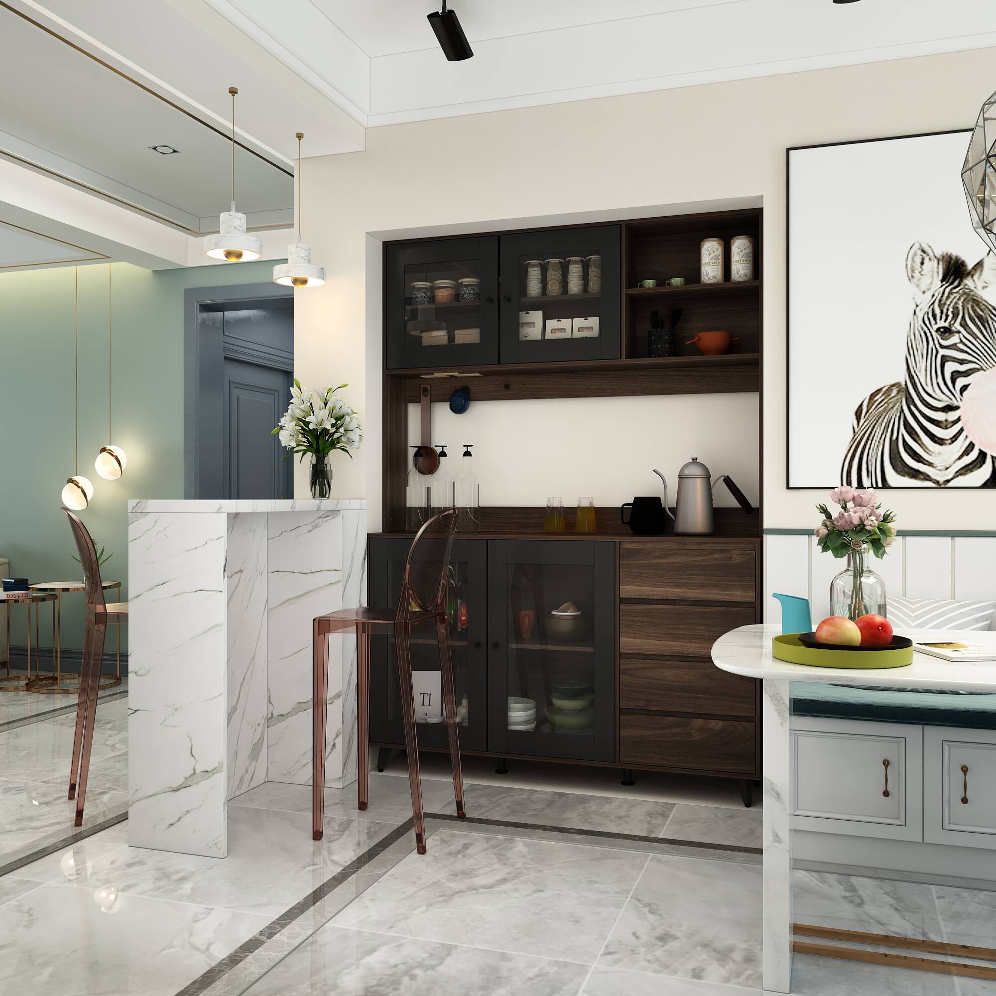 Alt View 1. FUFU & GAGA - FUFU&GAGA Modern Multi - Storage Pantry Cabinet: Stylish Organizer for Kitchen & Dining - Brown.