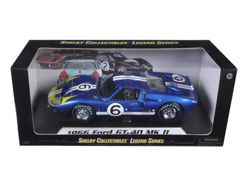 1966 Ford GT 40 MK 2 Blue #6 1/18 Diecast Car Model by Shelby ...