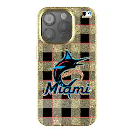 Keyscaper - MLB - Miami Marlins Plaid Bling iPhone Case - 14 - Gold