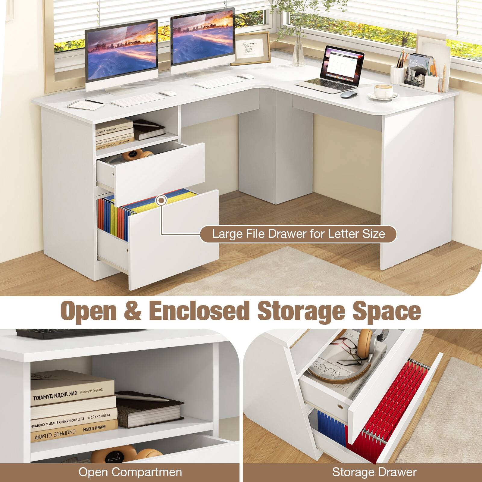 Large File Drawer for Letter Size, Open & Enclosed Storage Space, Open Compartmen, Storage Drawer