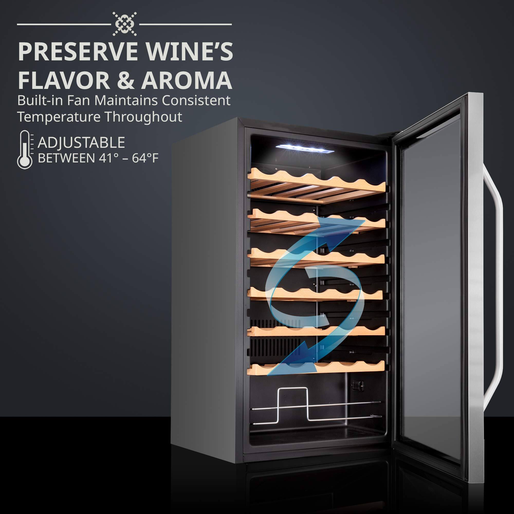 PRESERVE WINE'S FLAVOR & AROMA  
Built-in Fan Maintains Consistent Temperature Throughout  
ADJUSTABLE BETWEEN 41° - 64°F