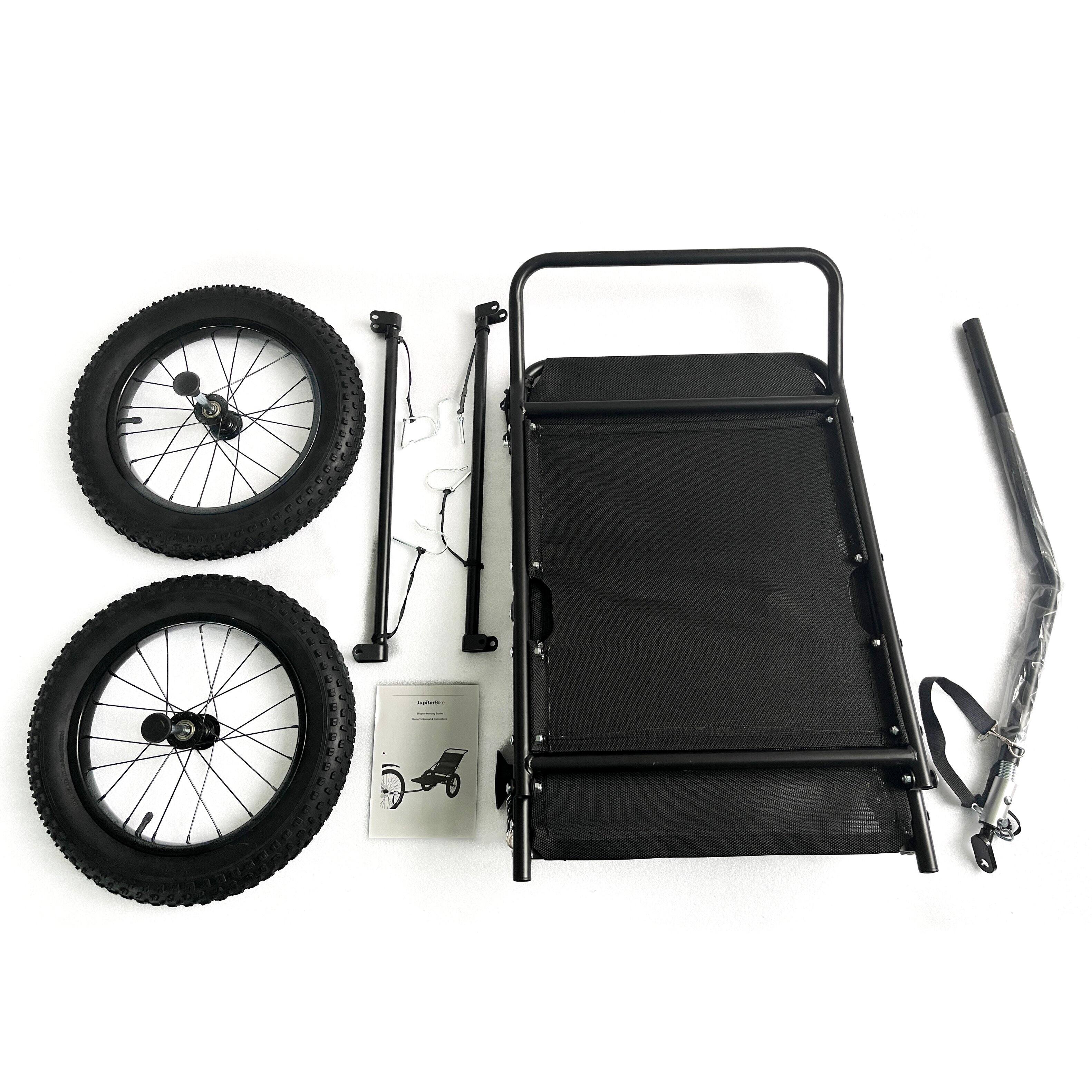 Alt View 2. Jupiter Bikes - Fat Tire Utility Bike Trailer - All-Terrain Gear and Equipment Hauler w/ Suspension, 220 lb Load - Universal Hitch - Black.