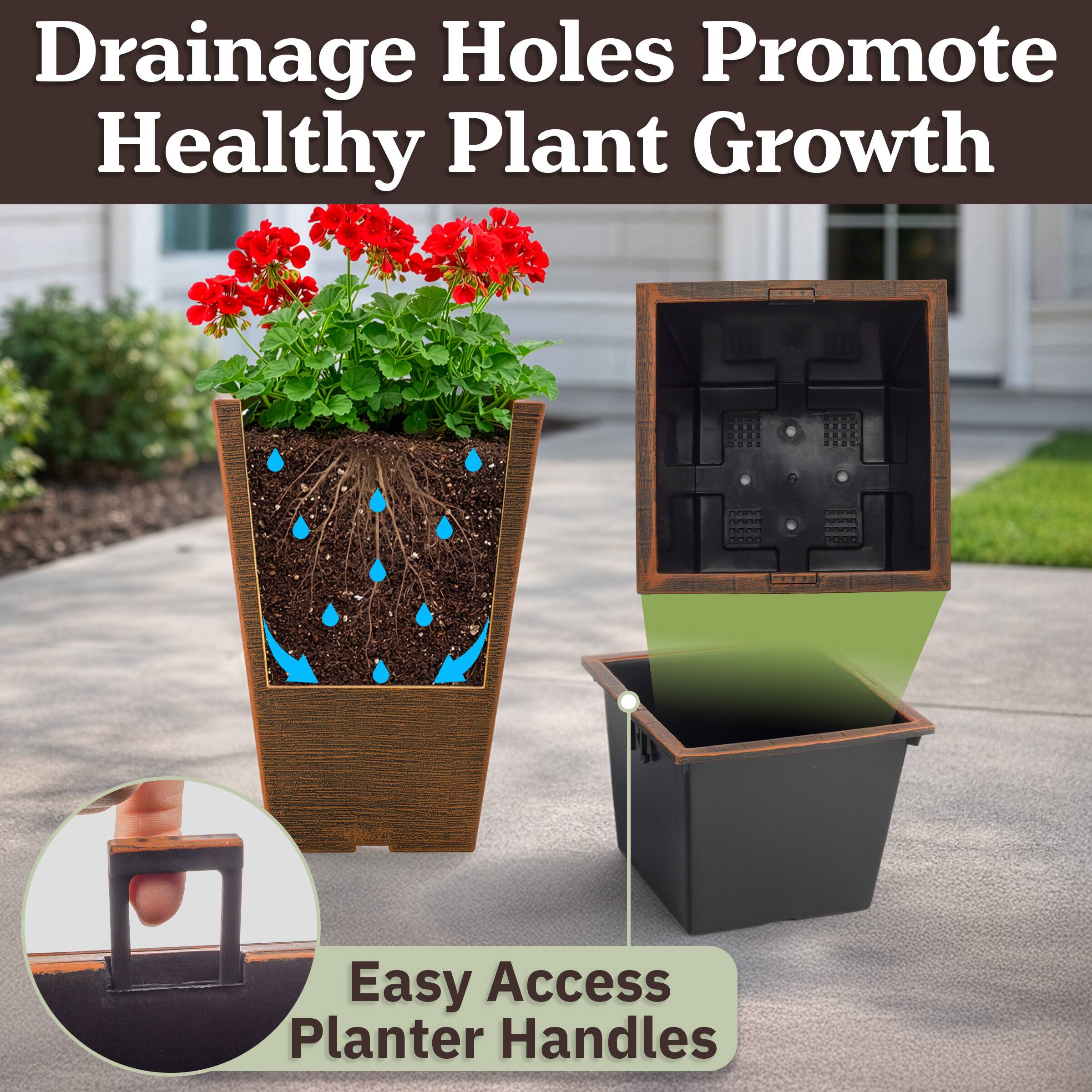 Drainage Holes Promote Healthy Plant Growth

Easy Access Planter Handles