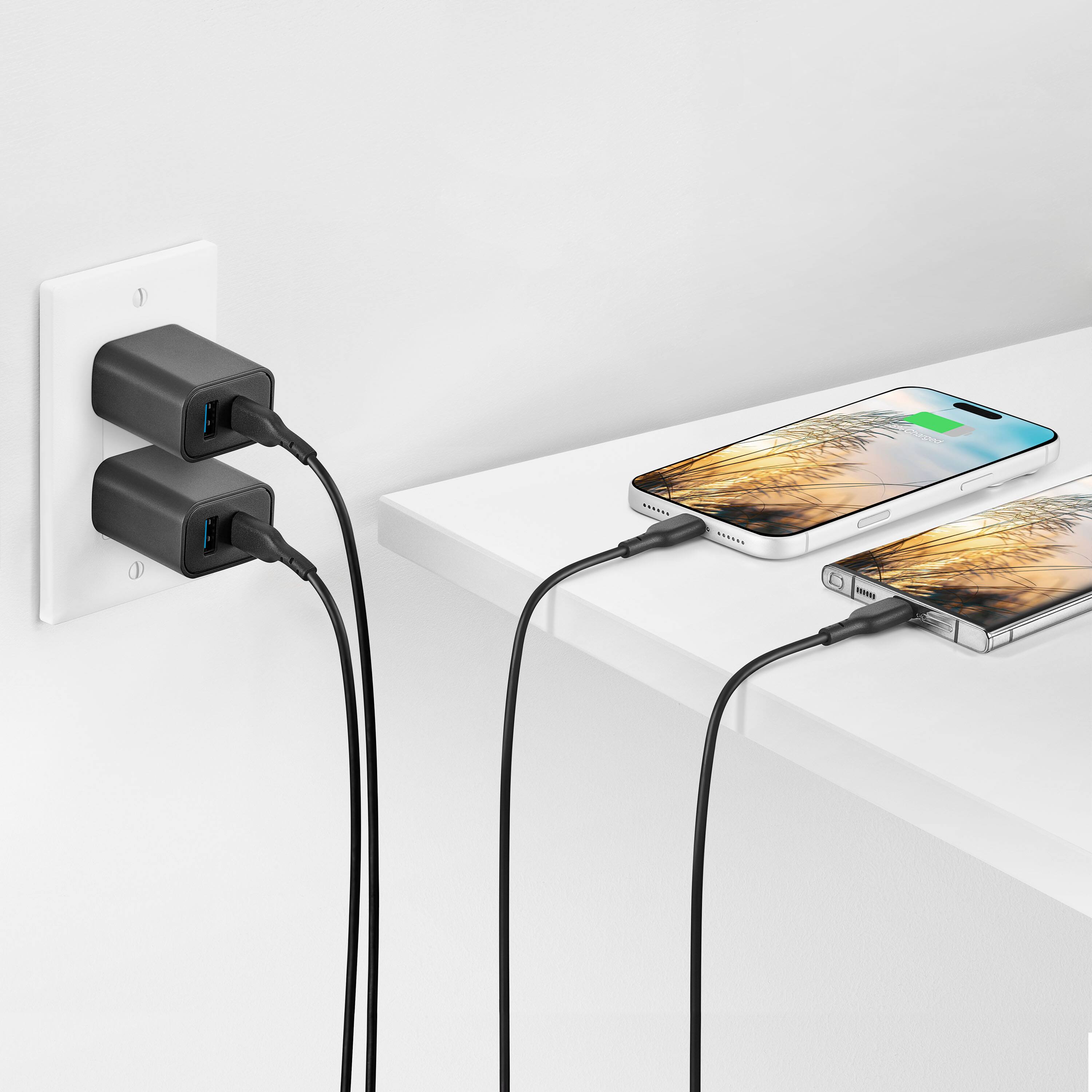 Back. Insignia™ - 25W Wall Charger with 5’ USB-C Cable for Smartphones, Tablets, and More (2-Pack) - Black.
