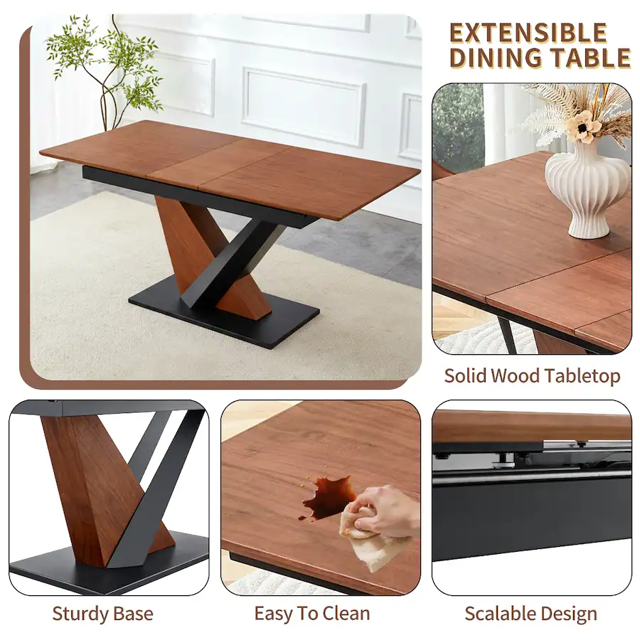 Simple Clean Table Format Loheer Extendable Dining Table Rectangular Dining Table with Metal ...