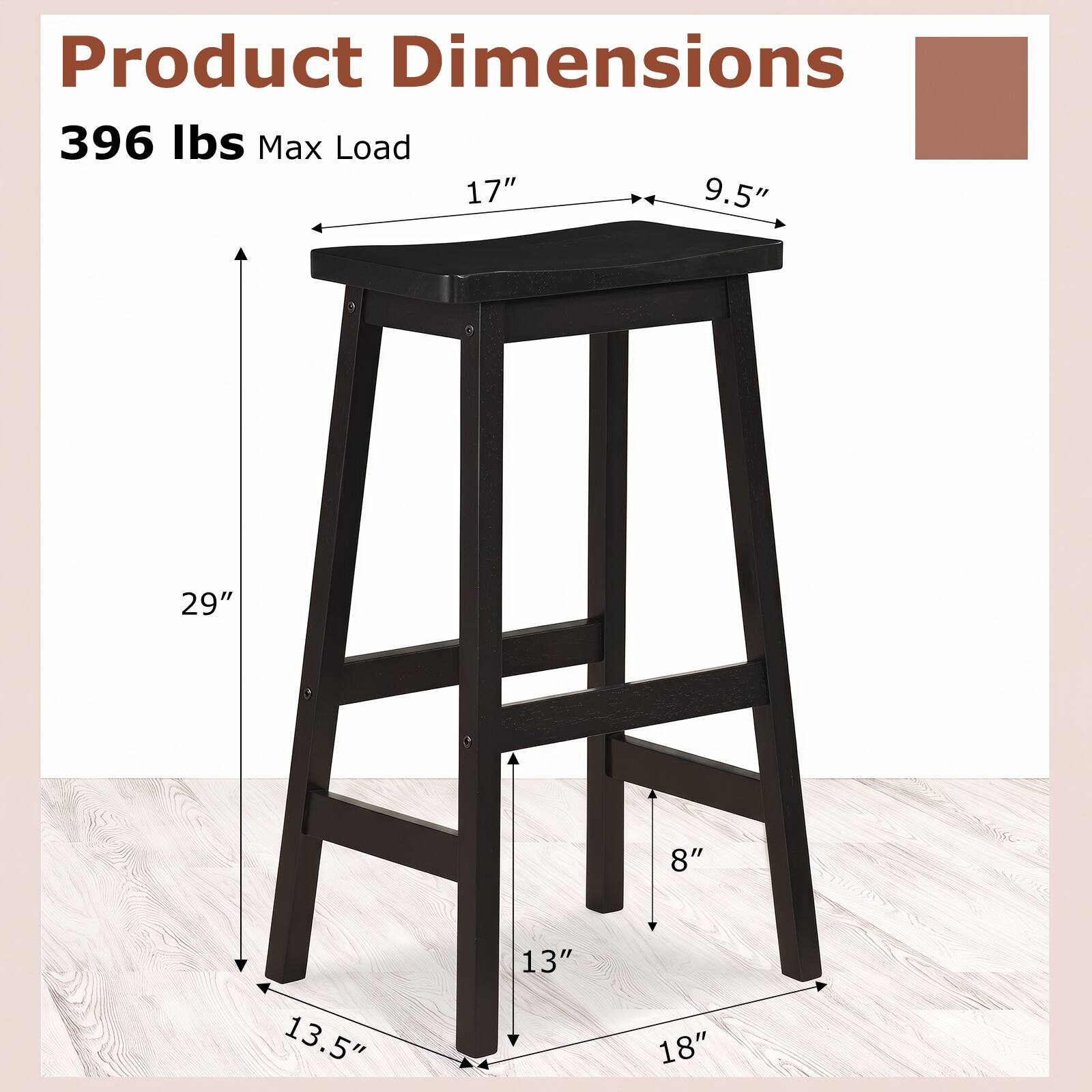 Product Dimensions  
396 lbs Max Load  
17" x 9.5" x 29" x 8" x 13.5" x 13" x 18"