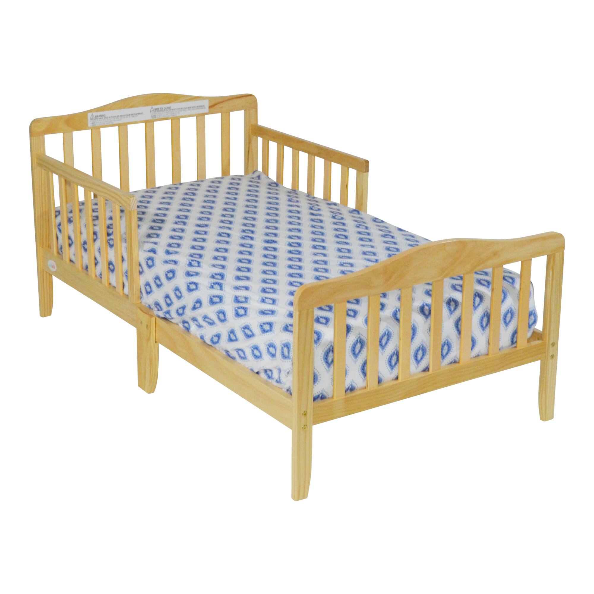 Angle. GOODSILO - Classic Solid Wood Toddler Bed with Safety Rails for Child's Room Transition - Natural.