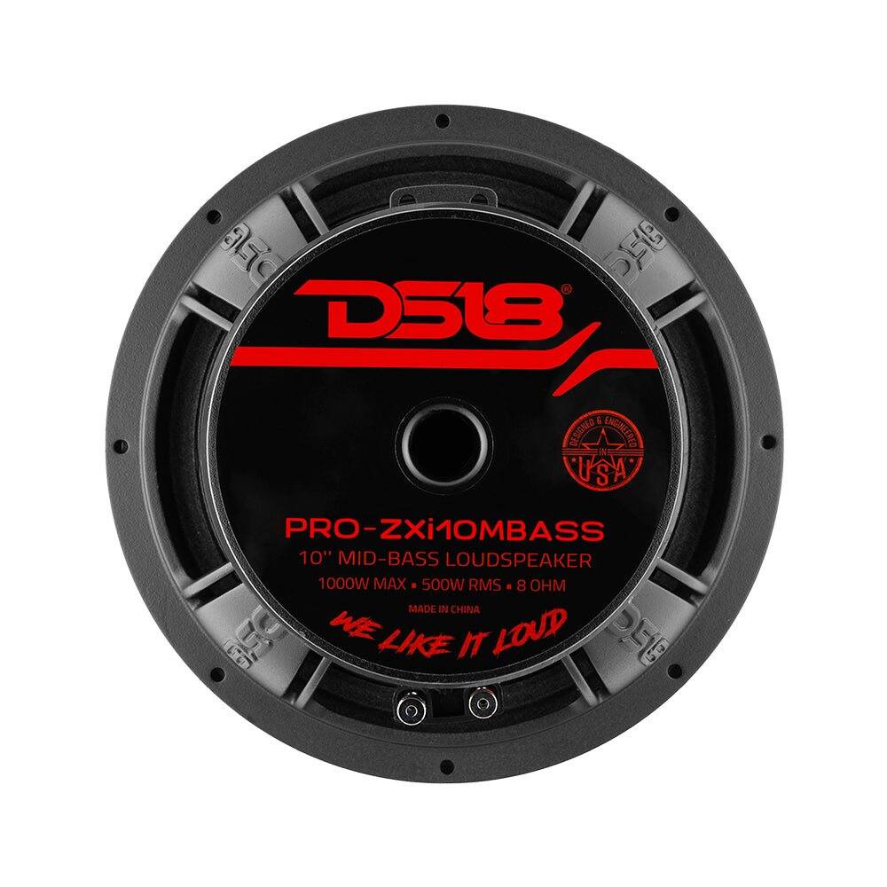 BG asd 558 D518  
DESIGNED ENGINEERED  
PRO-ZXi10MBASS 10" MID-BASS LOUDSPEAKER 1000W MAX 500W RMS 8 OHM MADE IN CHINA PER WE LIKE IT LOUD