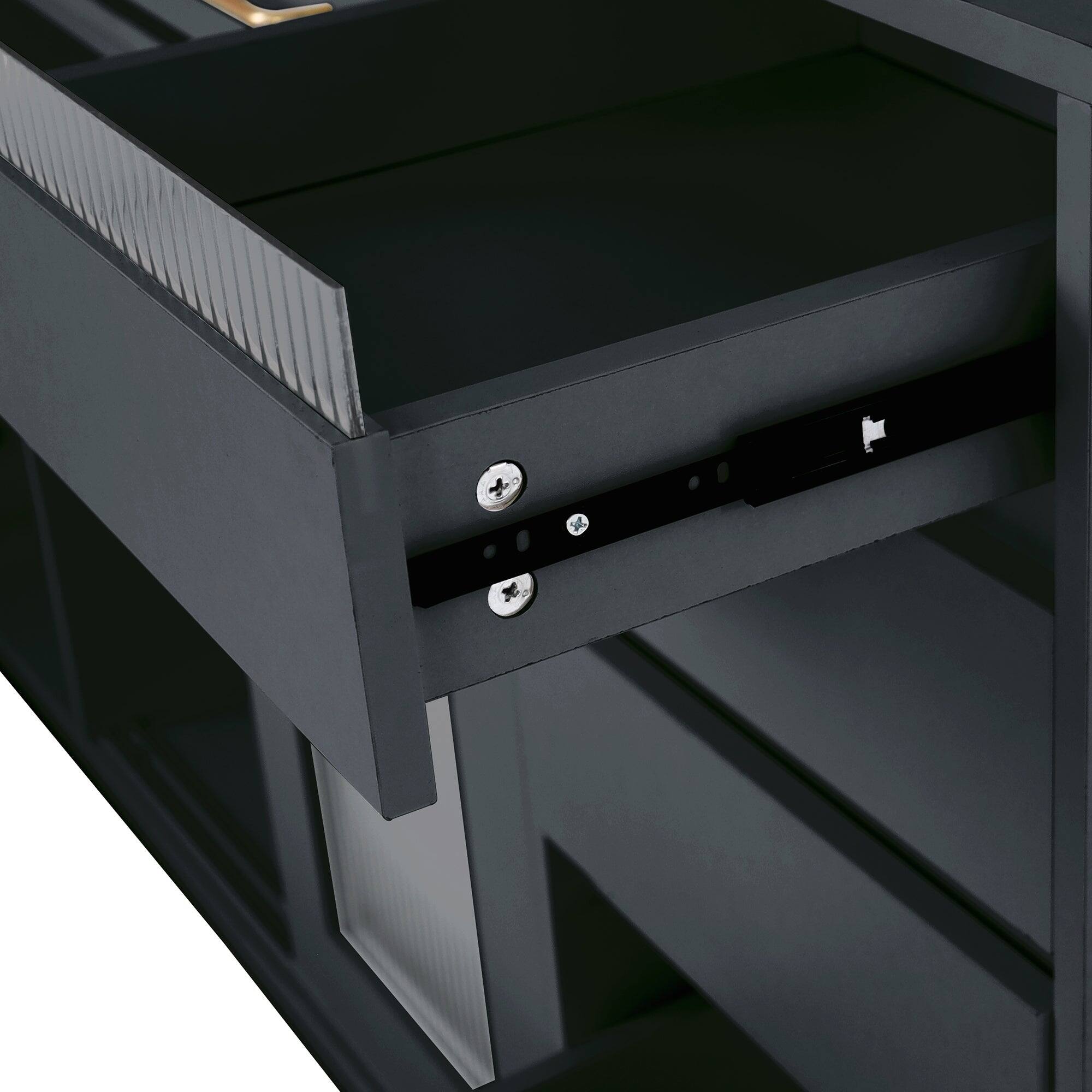 Alt View 3. Boyel Living - Spacious 63-Inch Kitchen Buffet with Hutch & Power Outlet, Large Storage Cabinet for Dining Room or Coffee Bar - Black.