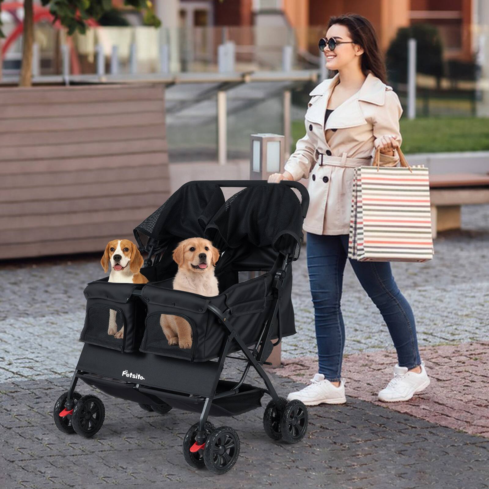 Alt View 1. Gymax - Gymax Double Pet Stroller w/ 2-seater Carrier Adjustable Sunshade Removable Pad.