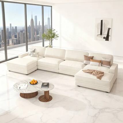 Front. Vipbear - 160" Modular Sectional Sofa, Cloud Sectional Couch with Deep Seat, Modern Modular U-Shape Sofa Couch with Chaise - Beige.