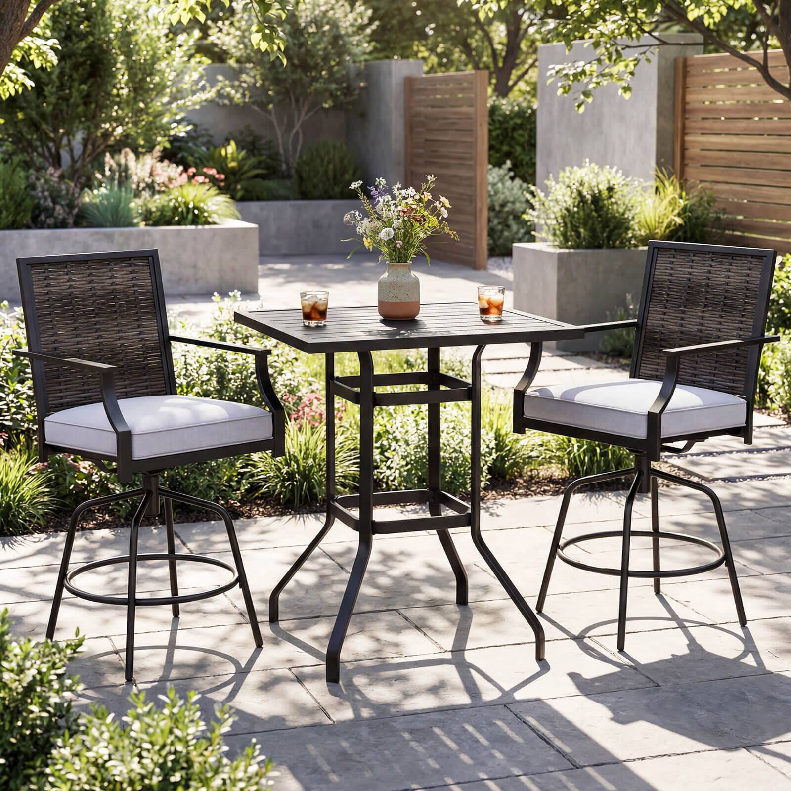 Alt View 1. Costway - Costway 3 Pieces Outdoor Swivel Bar Set,High Top Patio Bar Table and Rattan Wicker Chair - Mix Gray + Gray.
