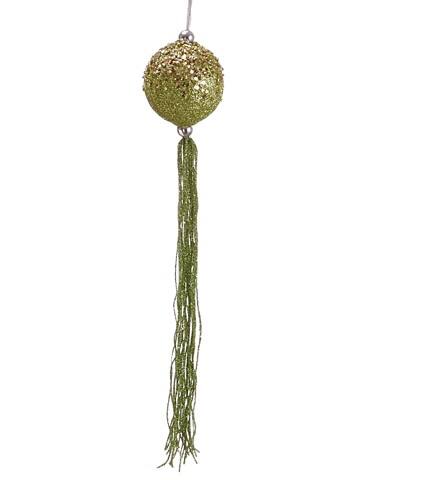 Front. Allstate - Lime Green Glitter Drenched Christmas Ball Ornament with Tassels 12" (300mm) - Green.