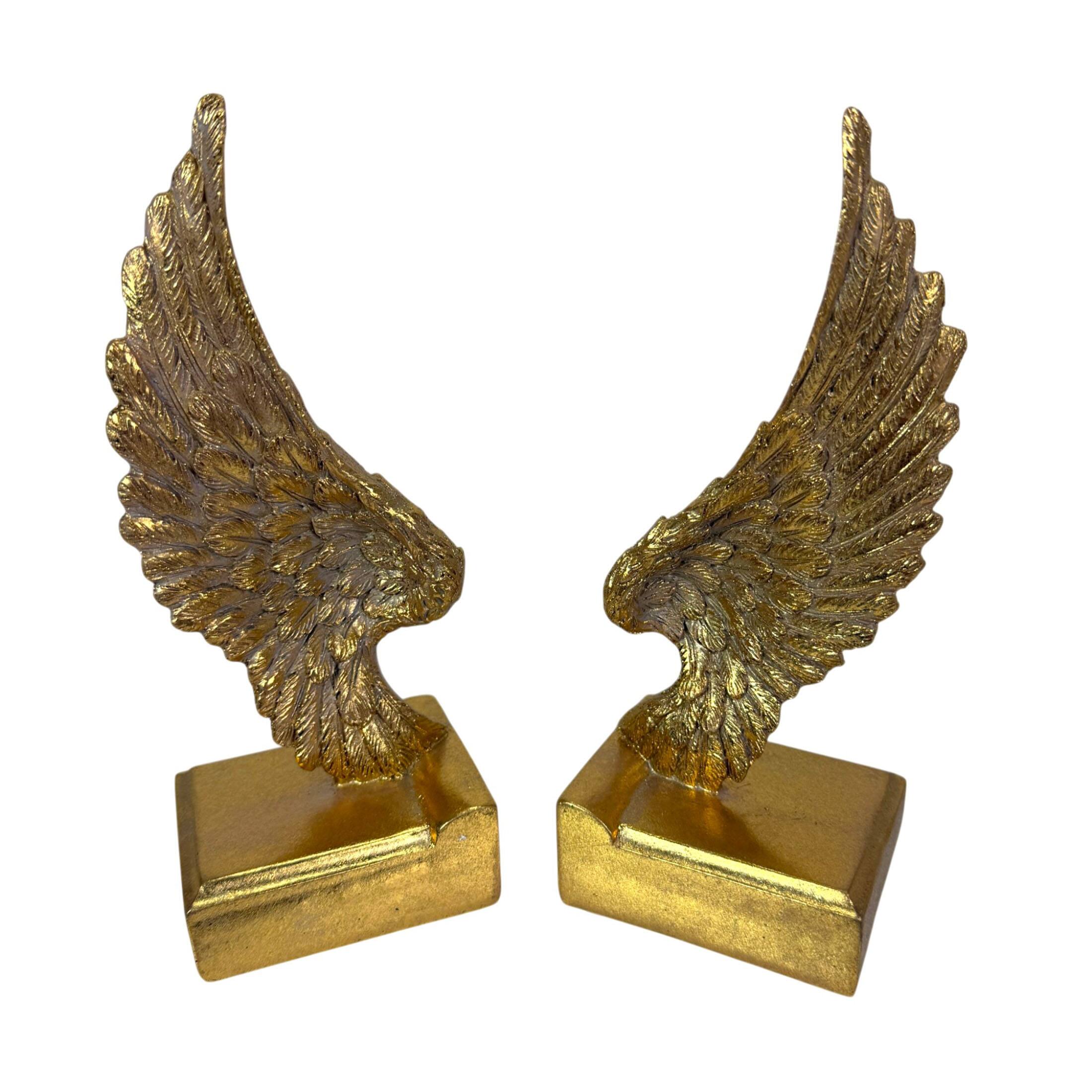 Alt View 8. Things2Die4 - Angel Wing Bookends Set Antique Gold Resin 8.75 in Decorative Book Holders - Gold.