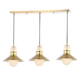 Jonathan Y - Colin 3-Light 35" Adjustable Iron/Glass Retro Hurricane Triple Linear LED Pendant - Brass Gold