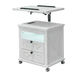 Kadyn - Lift Top Desk Cart, Mobile Rolling Table, Wood Storage Cabinet with Drawers, Adjustable Height Utility Cart - White