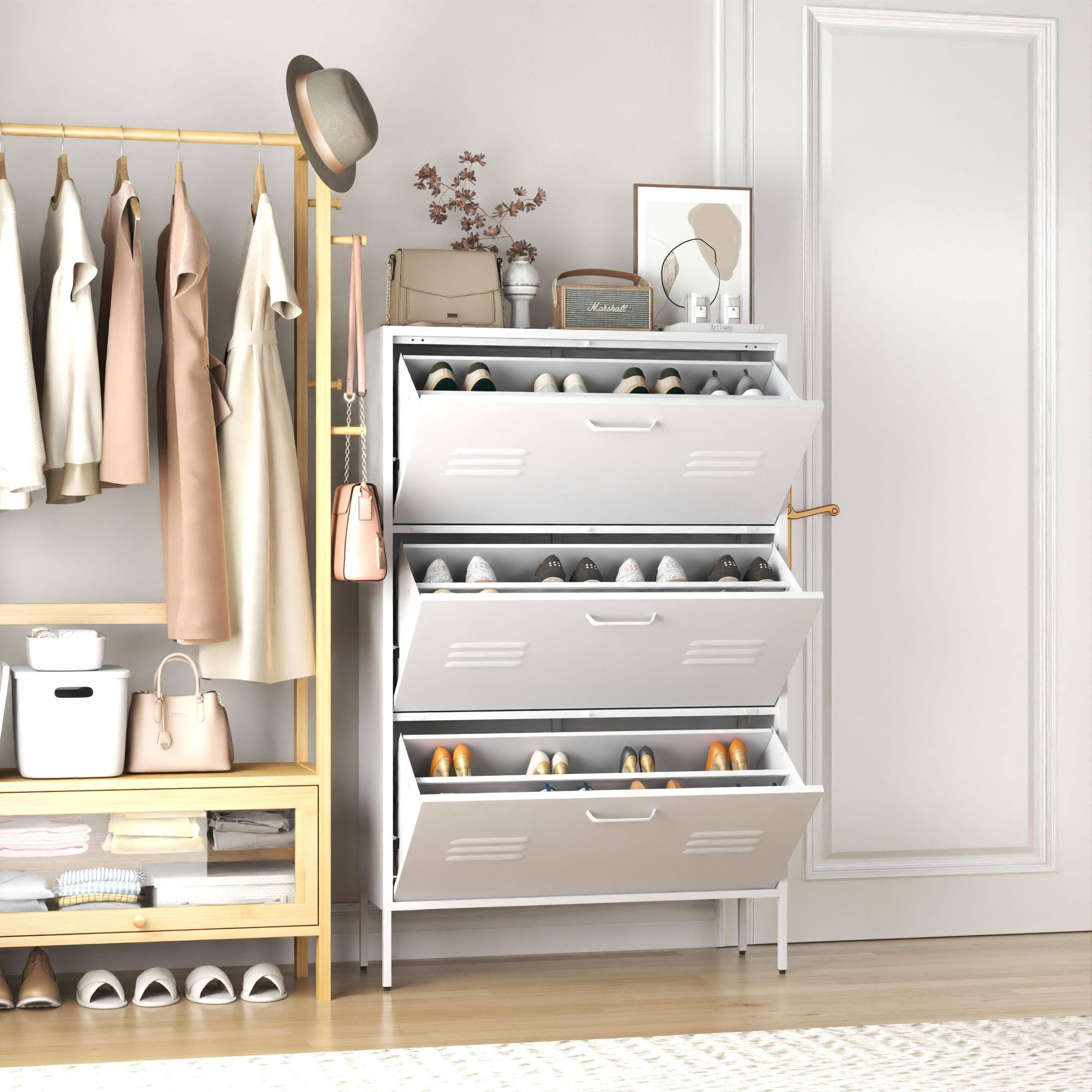 Front. Mirfee - Shoe Storage Cabinet with 3 Flip Drawers, Freestanding Organizer - White.