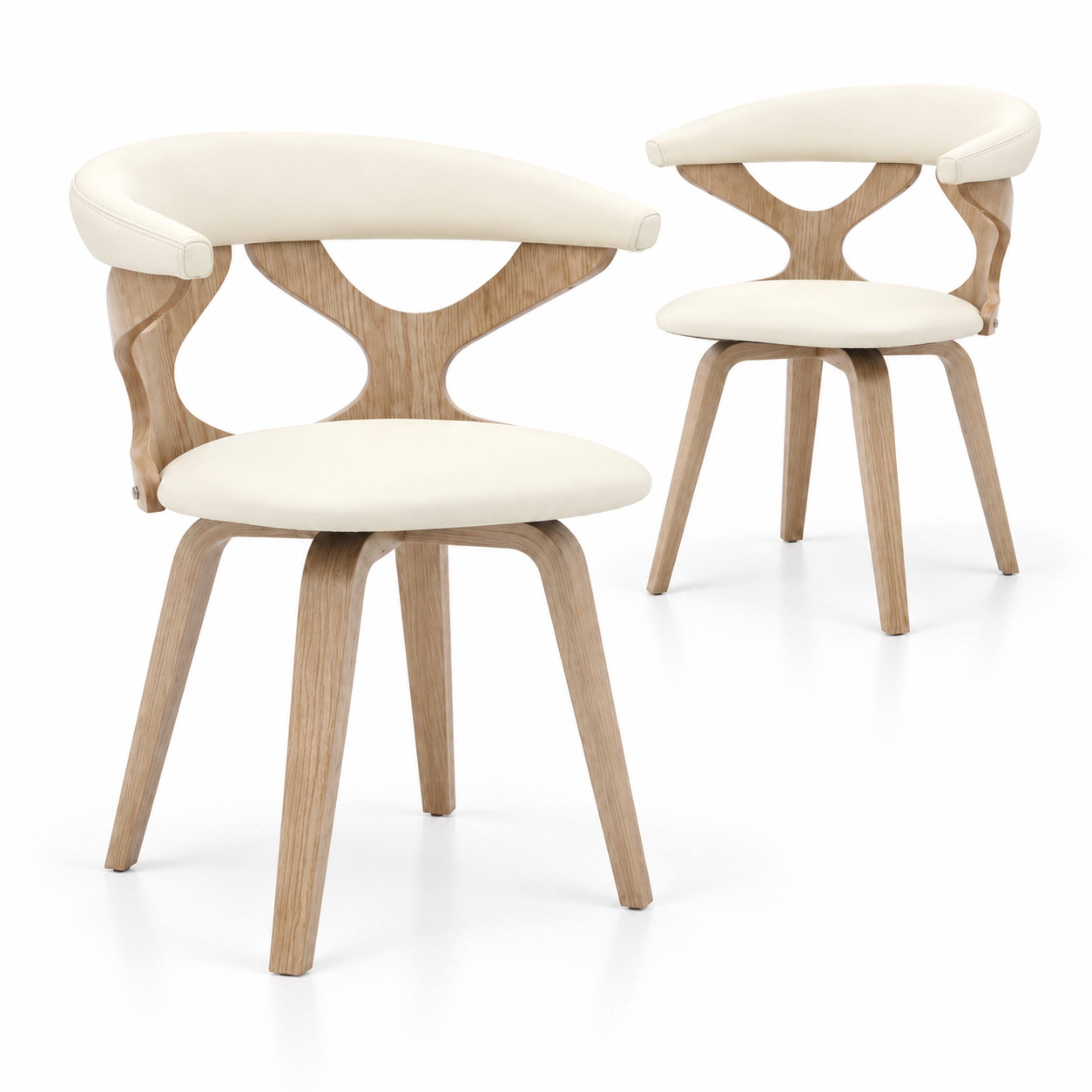 Front. LeisureMod - Klyne 2-PCS Swivel Dining Chair with Cutout Back & Leather Seat - Walnut/Taupe - Washed Walnut/White.