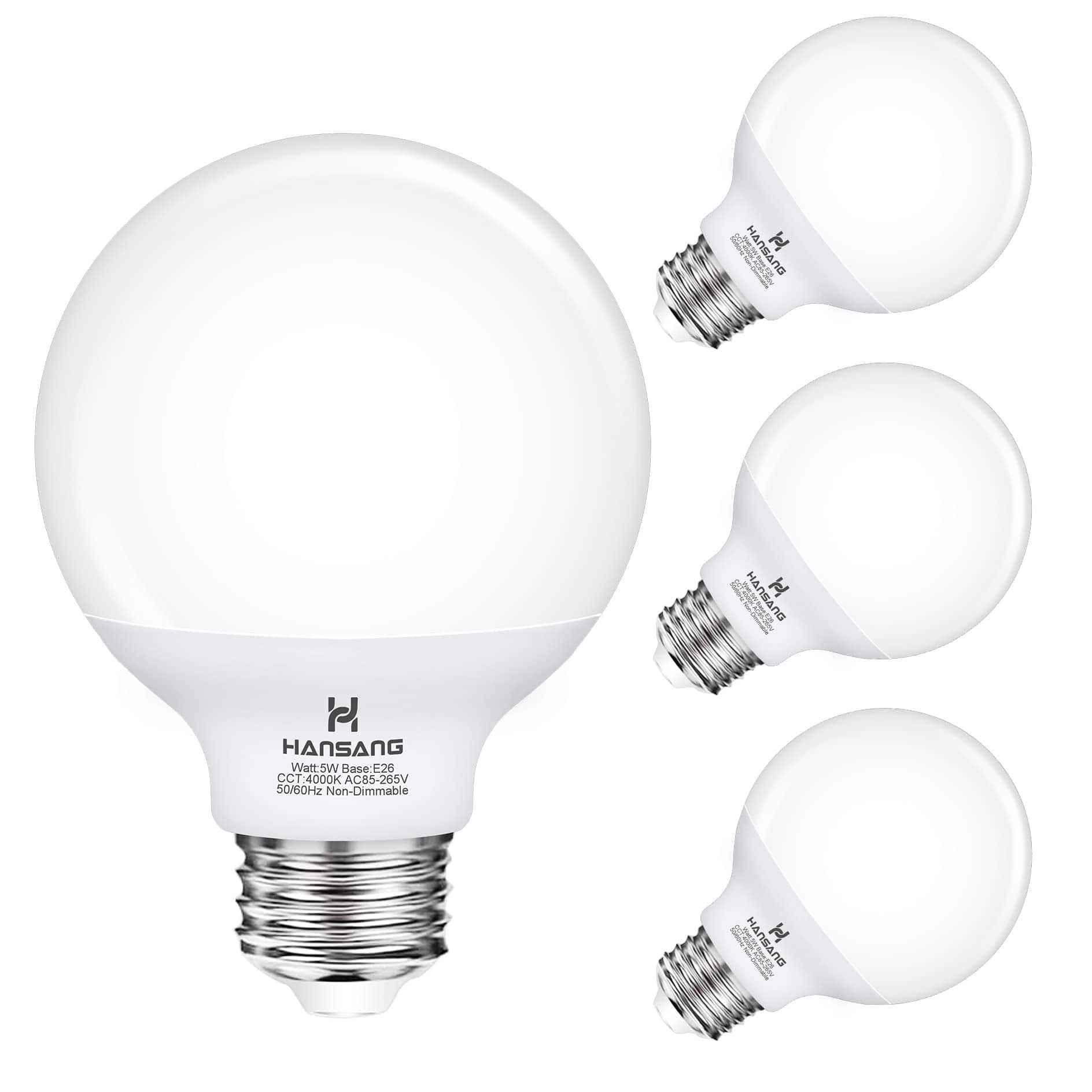 TECH SAFARI - Pack Vanity Light Bulbs For Bathroom k Warm E Base Round Led Globe Bulb w Equivalent G Makeup Mirror Bedroo - 4000k Natural Daylight 4 Count (Pack of 1)