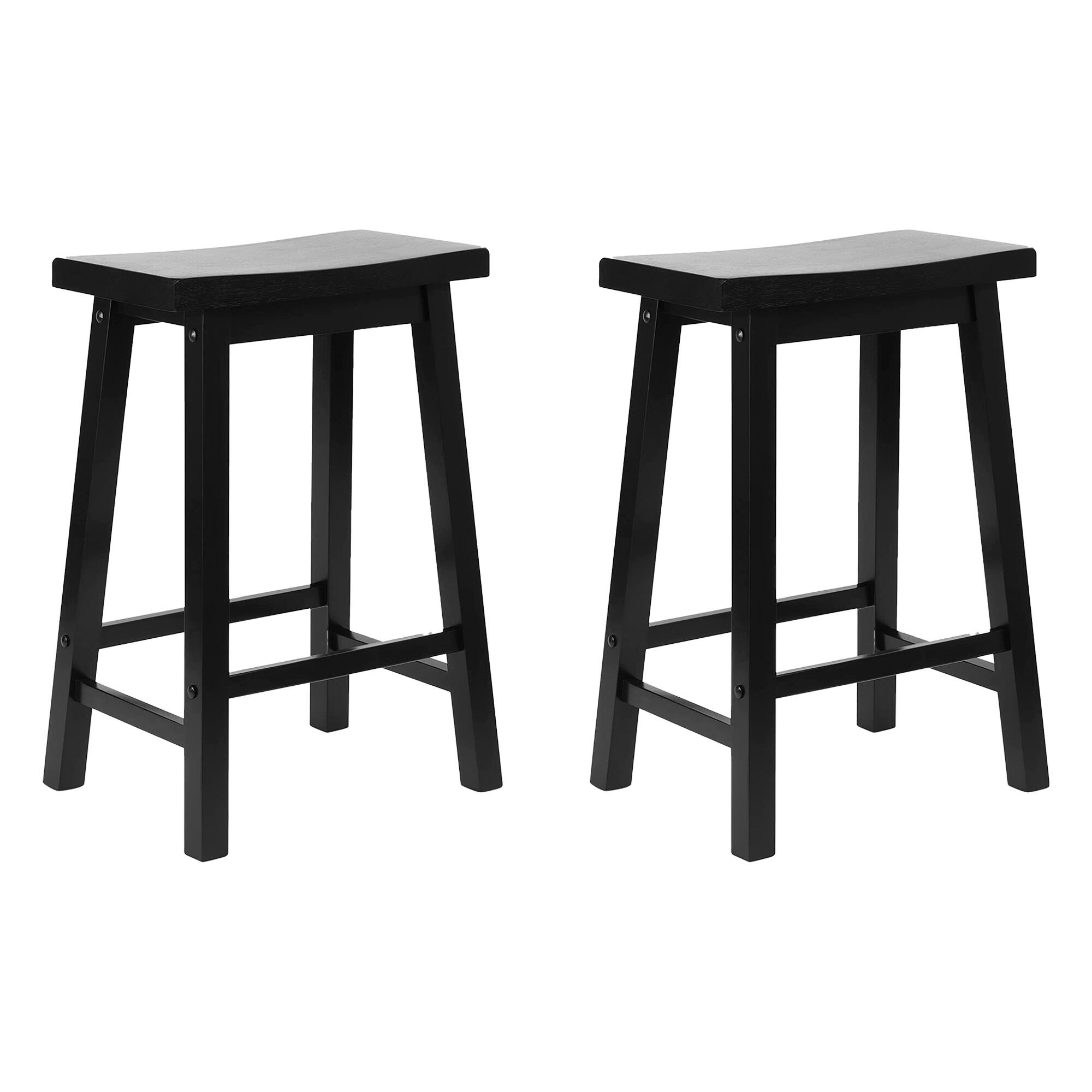 PJ Wood - Classic 24 Inch Saddle Seat Kitchen Bar Counter Stool, (2 Pack) - Black