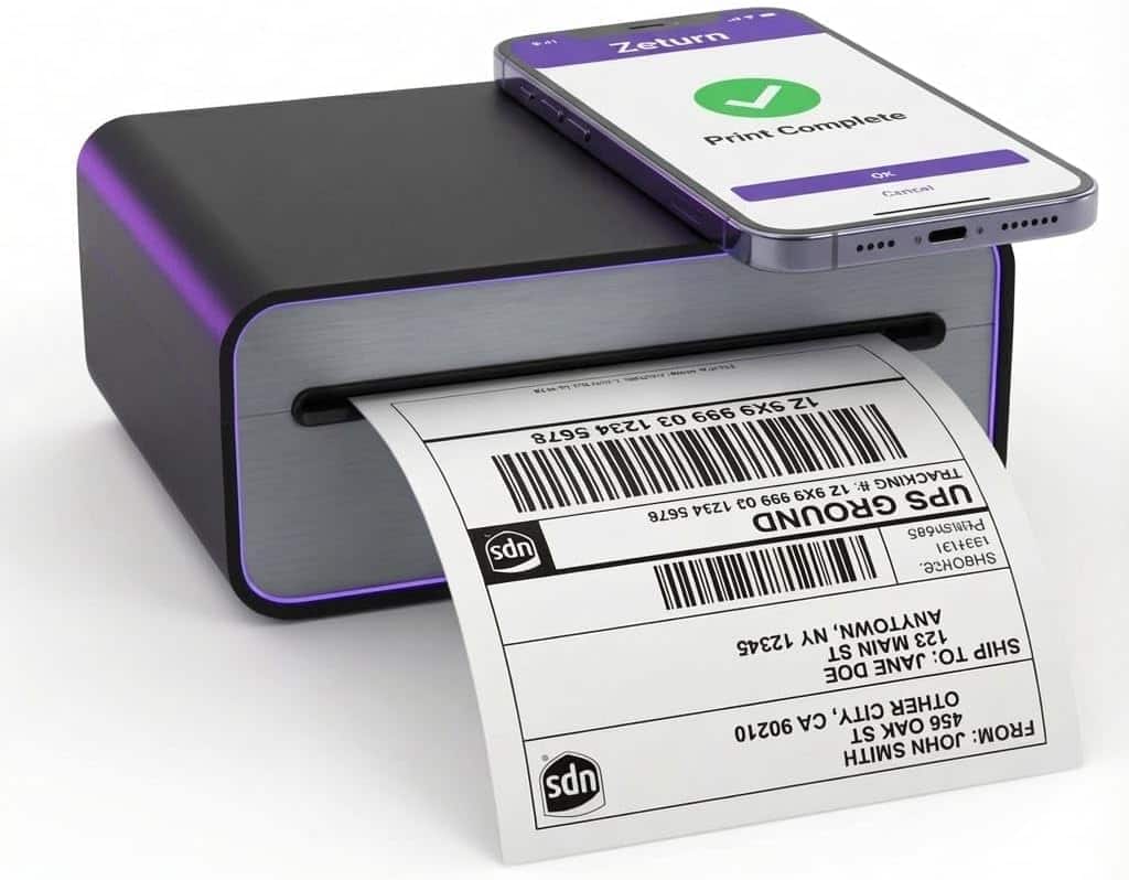 Zeturn - 4x6 Thermal Shipping Label Printer - Wireless Bluetooth, Rechargeable Battery, No Ink Needed - for iPhone, Android, Home - Black