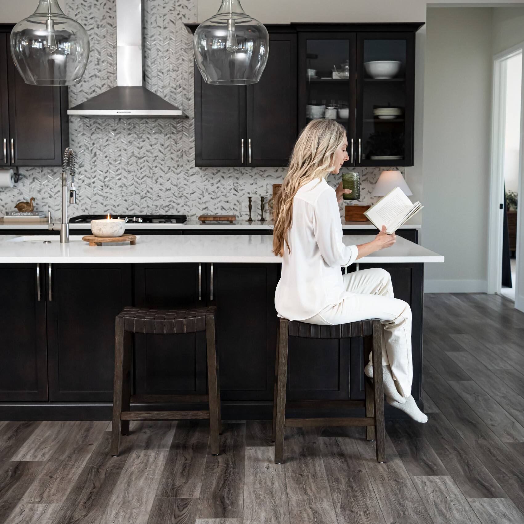 Alt View 5. Maven Lane - 26" Emerson Counter Stool In Weathered Brown Wood Finish With  Vegan Leather - Weathered Brown.