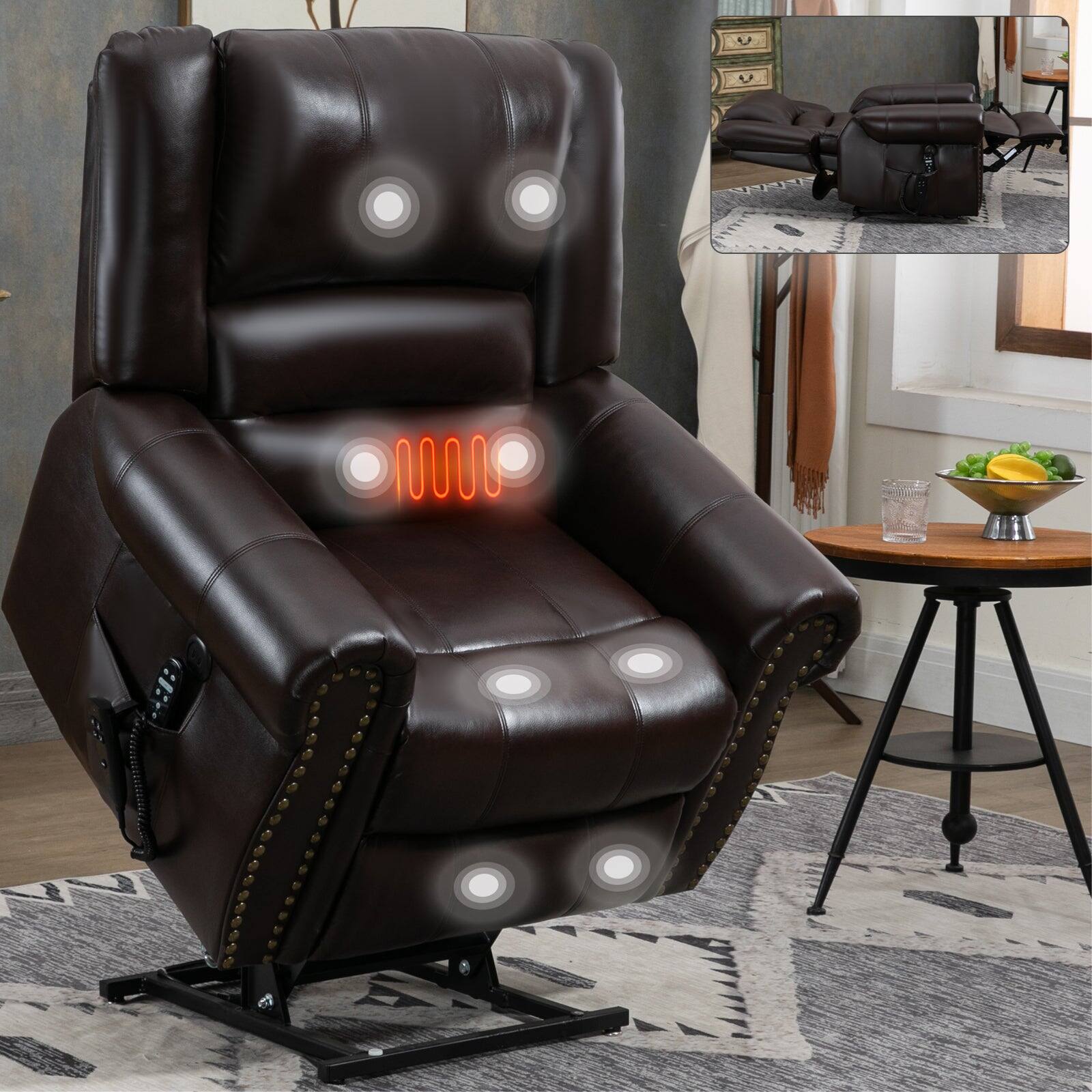 Alt View 2. Boyel Living - Power Lift Recliner Chair with Heat, Massage, Dual Motor, Infinite Positions, Faux Leather, USB, 350 LBS Capacity - Brown.