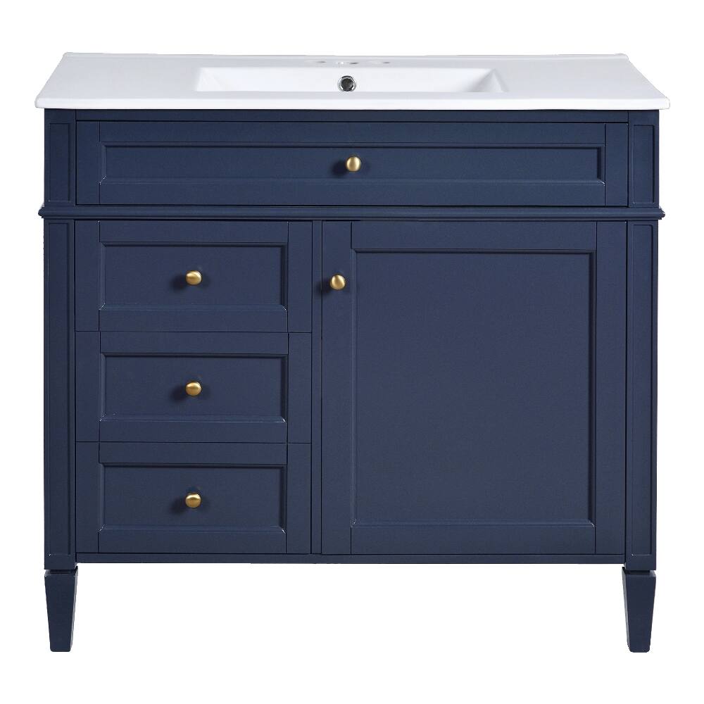 Alt View 6. Loheer - Loheer 36 inch blue bathroom vanity with sink Modern Single Sink Bathroom Vanity with 2 Drawers and Tip-out Drawer - Blue.