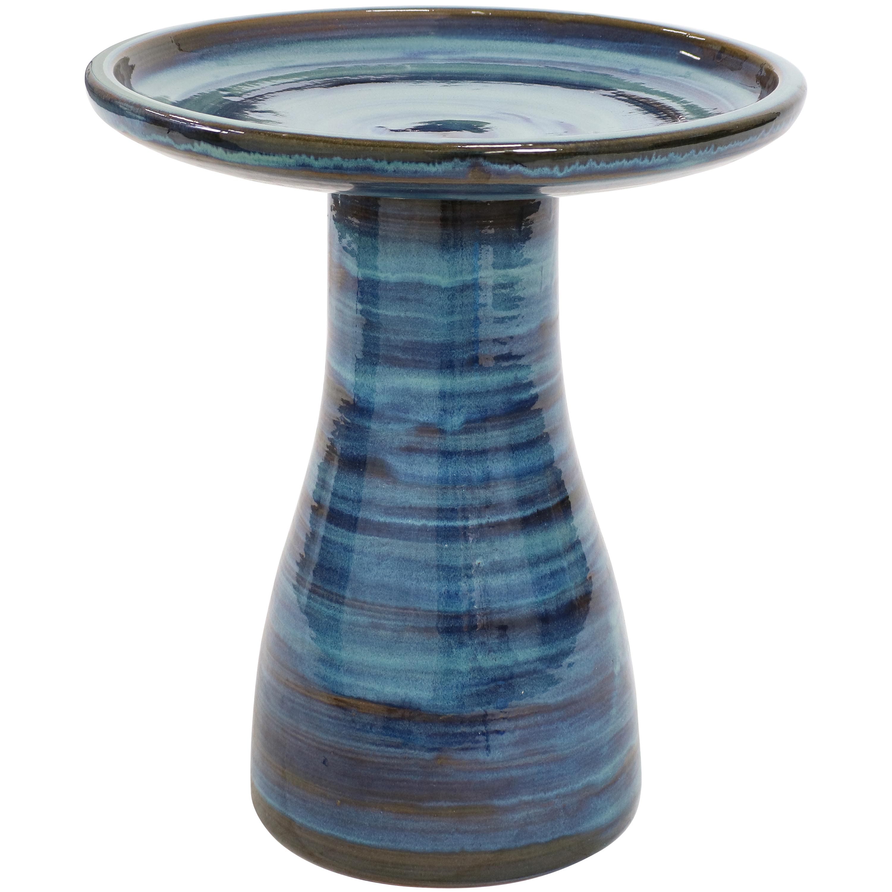 Sunnydaze - Elegant Glazed Ceramic Bird Bath - 20.5 in - Galaxy Blue