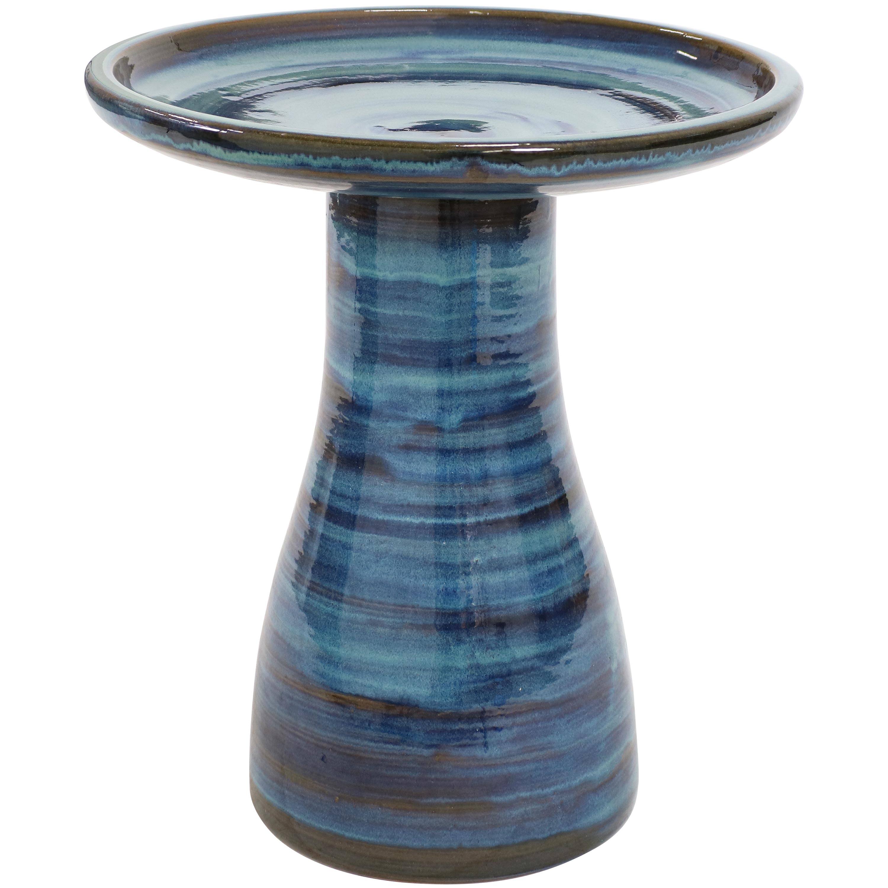 Front. Sunnydaze - Elegant Glazed Ceramic Bird Bath - 20.5 in - Galaxy Blue.