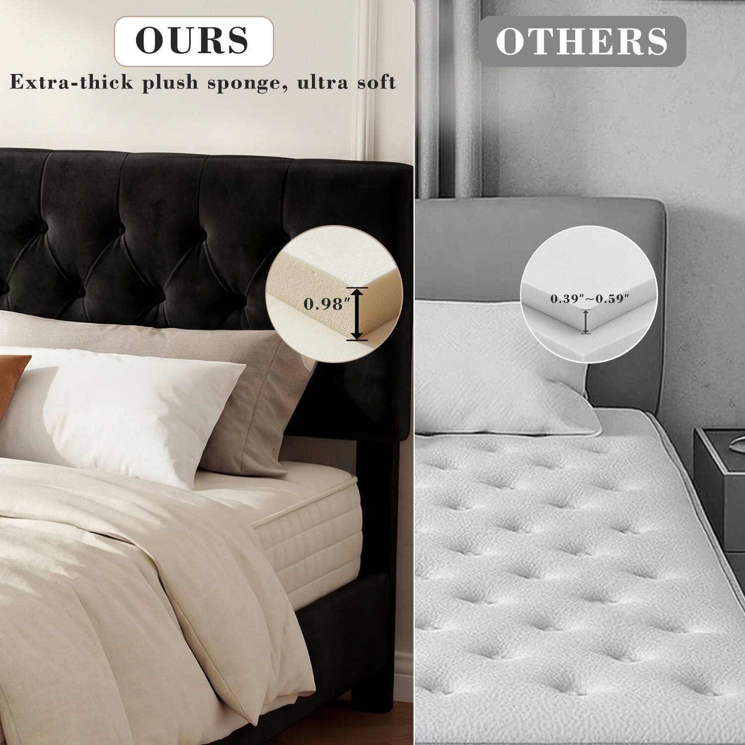OURS Extra-thick plush sponge, ultra soft  
OTHERS 0.98" vs 0.39"-0.59"