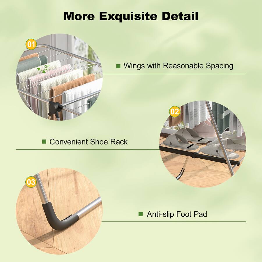 Gymax 2 Tier Laundry Drying Rack w/ Adjustable Wings Height Foot Pad ...