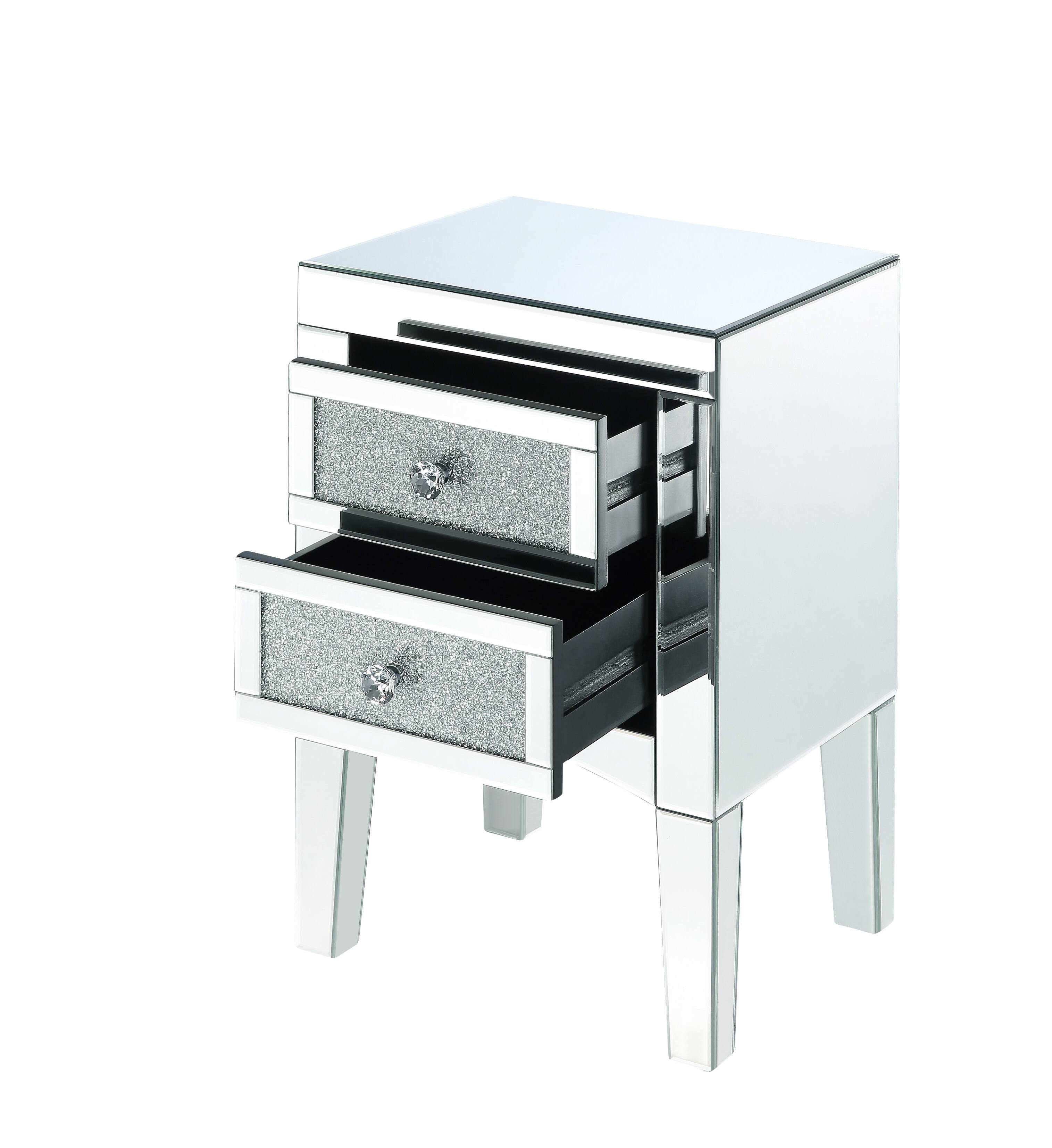 Alt View 2. Manhattan Lane - Wooden Night Table with 2 Spacious Drawers and Tapered Legs - Silver.