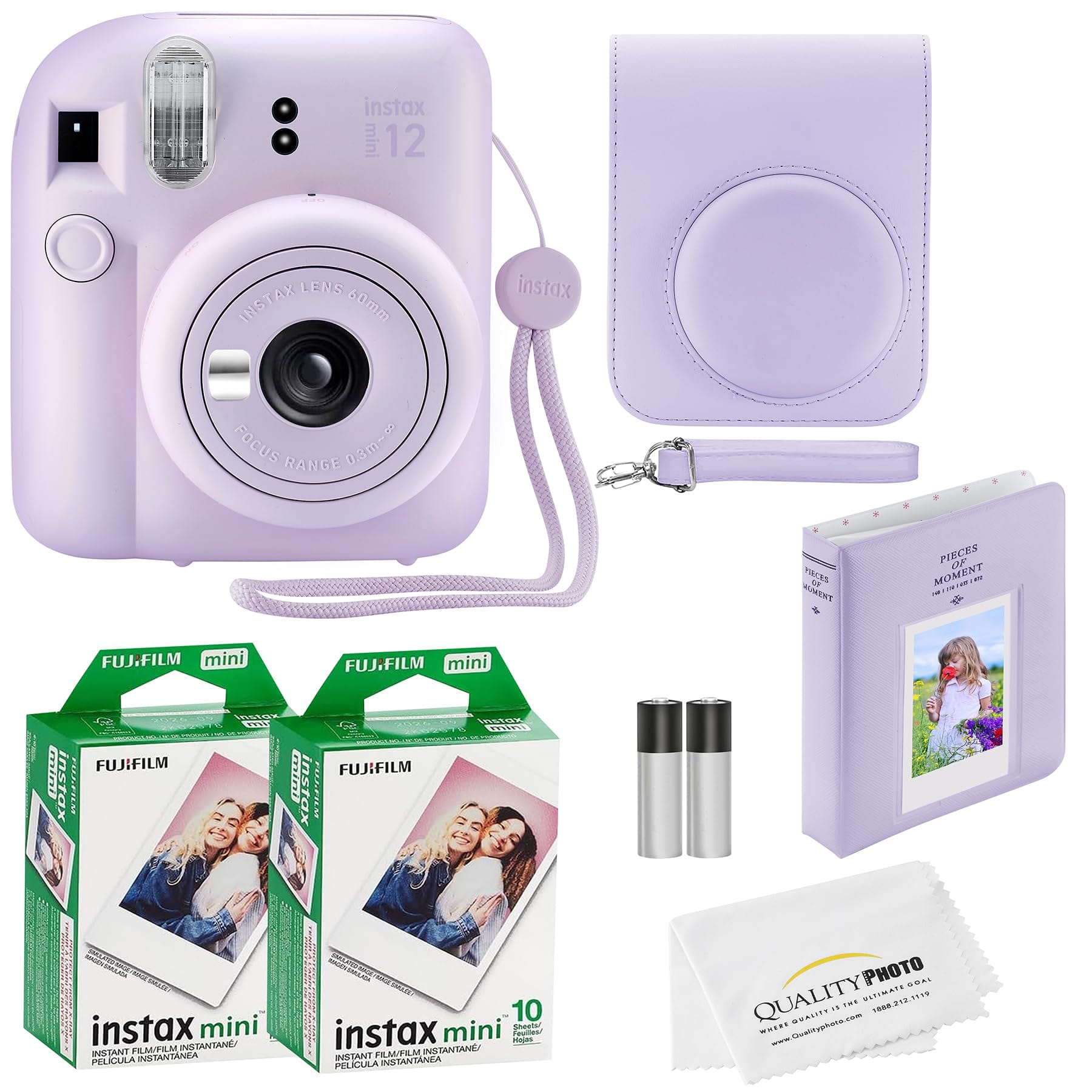 Fujifilm - Instax Mini 12 Instant Camera 20 Photo Prints Quality Photo Value Bundle Case Decoration Stickers Frames Photo Album - Lilac Purple