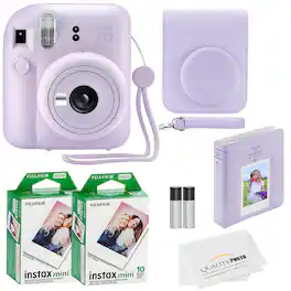 Fujifilm - Instax Mini 12 Instant Camera 20 Photo Prints Quality Photo Value Bundle Case Decoration Stickers Frames Photo Album - Lilac Purple