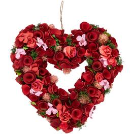 Northlight - Artificial Floral Heart Valentine's Day Wreath - 13.5" - Red