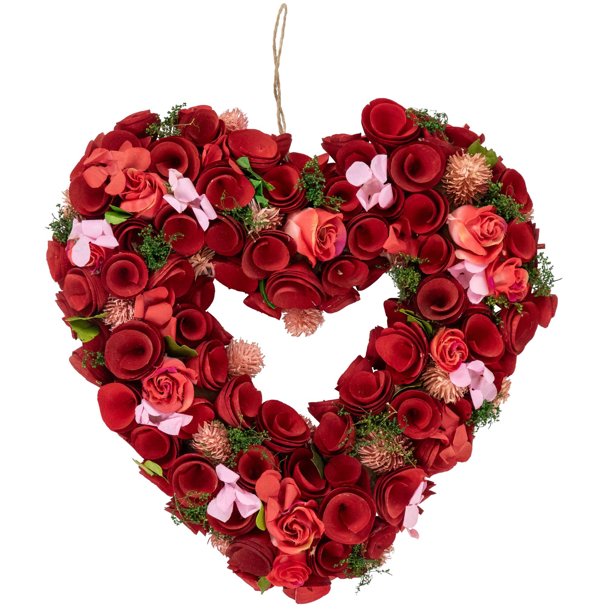 Front. Northlight - Artificial Floral Heart Valentine's Day Wreath - 13.5" - Red.