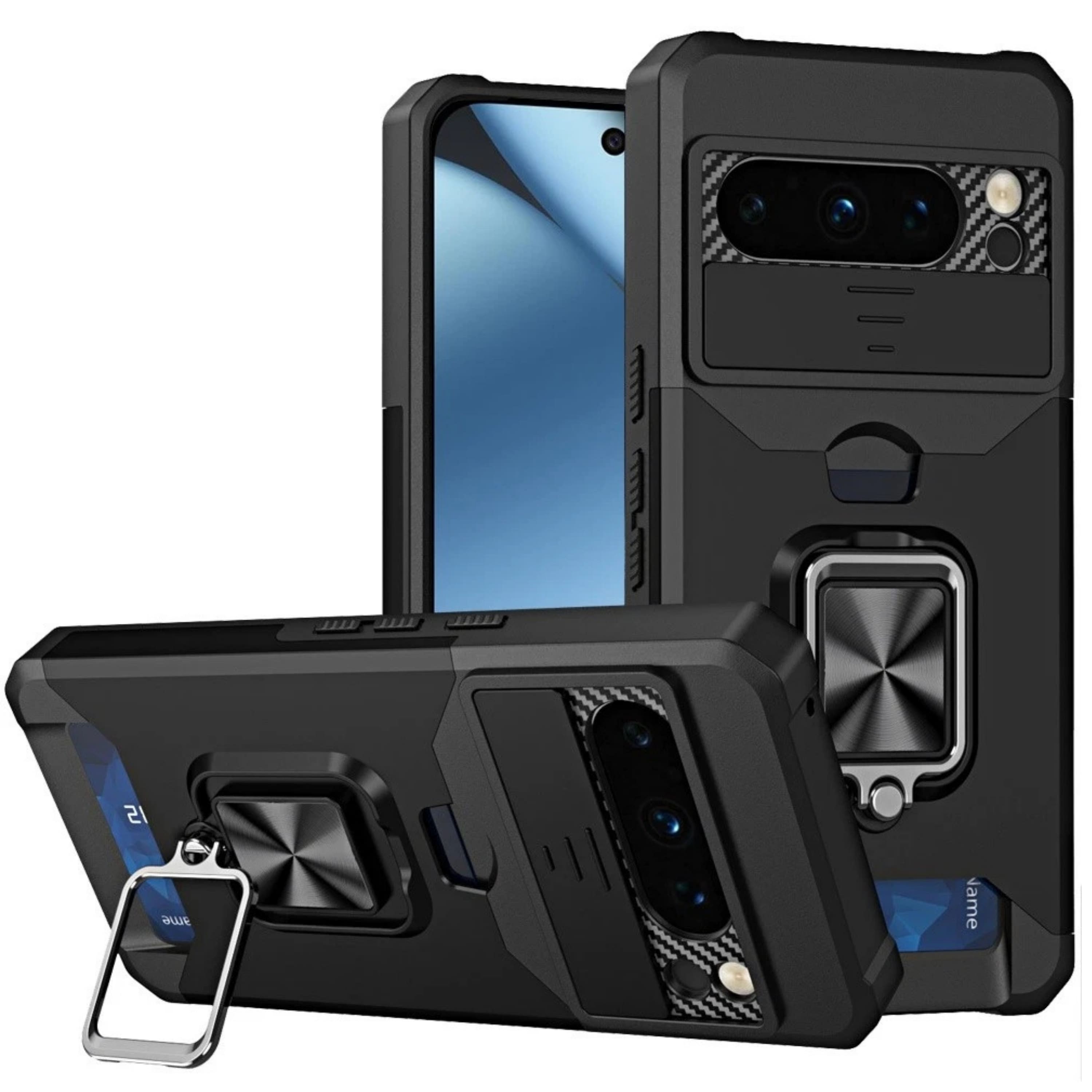 Kitcheniva - Rugged Magnetic Ring Stand Phone Cover With Card Holder And Lens Protection For Google Pixel 11 Pro XL - Black price history on PriceWatchPro