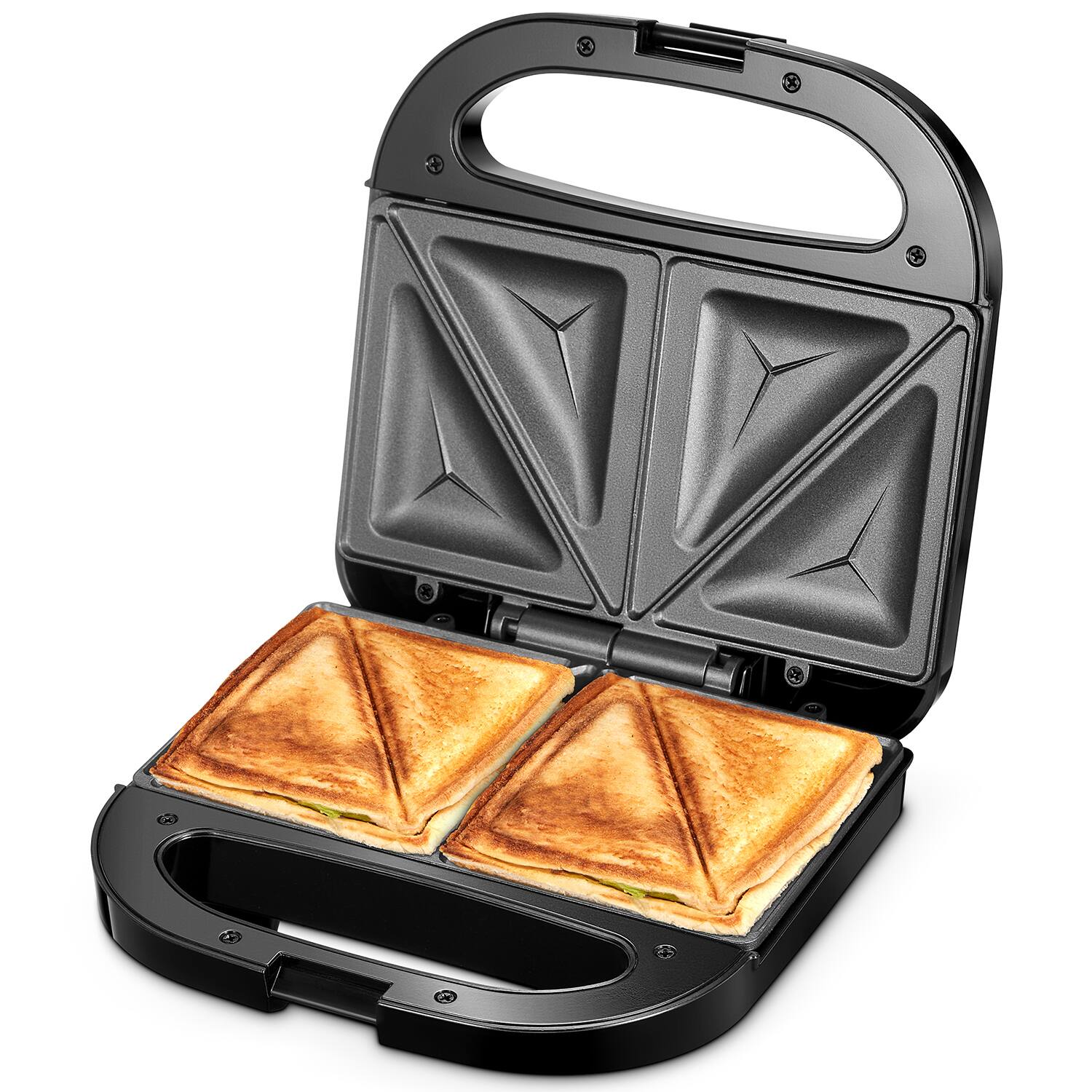 Front. KEINVE - Electric Sealed Sandwich Maker Grill with PFAS-Free Nonstick Plates, Makes Stuffed French Toast, Omelette, Black - Black.