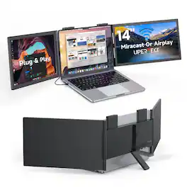 UPERFECT - 14" Dual Laptop Screen Extender - 1080P FHD IPS Triple Portable Monitor, USB-C/HDMI/Miracast - Black