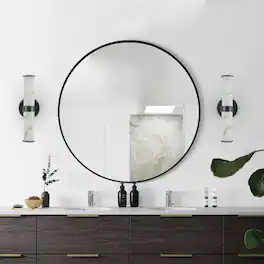 LUCKY ONE - Resin Imitation Marble Wall Light Set of 2, Iron Frame Sconce for Hallway Bathroom Bedroom - Black