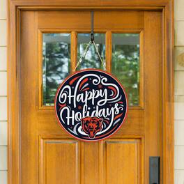 Evergreen Enterprises - Chicago Bears 18" Happy Holidays Wooden Round Door Sign - Multicolor