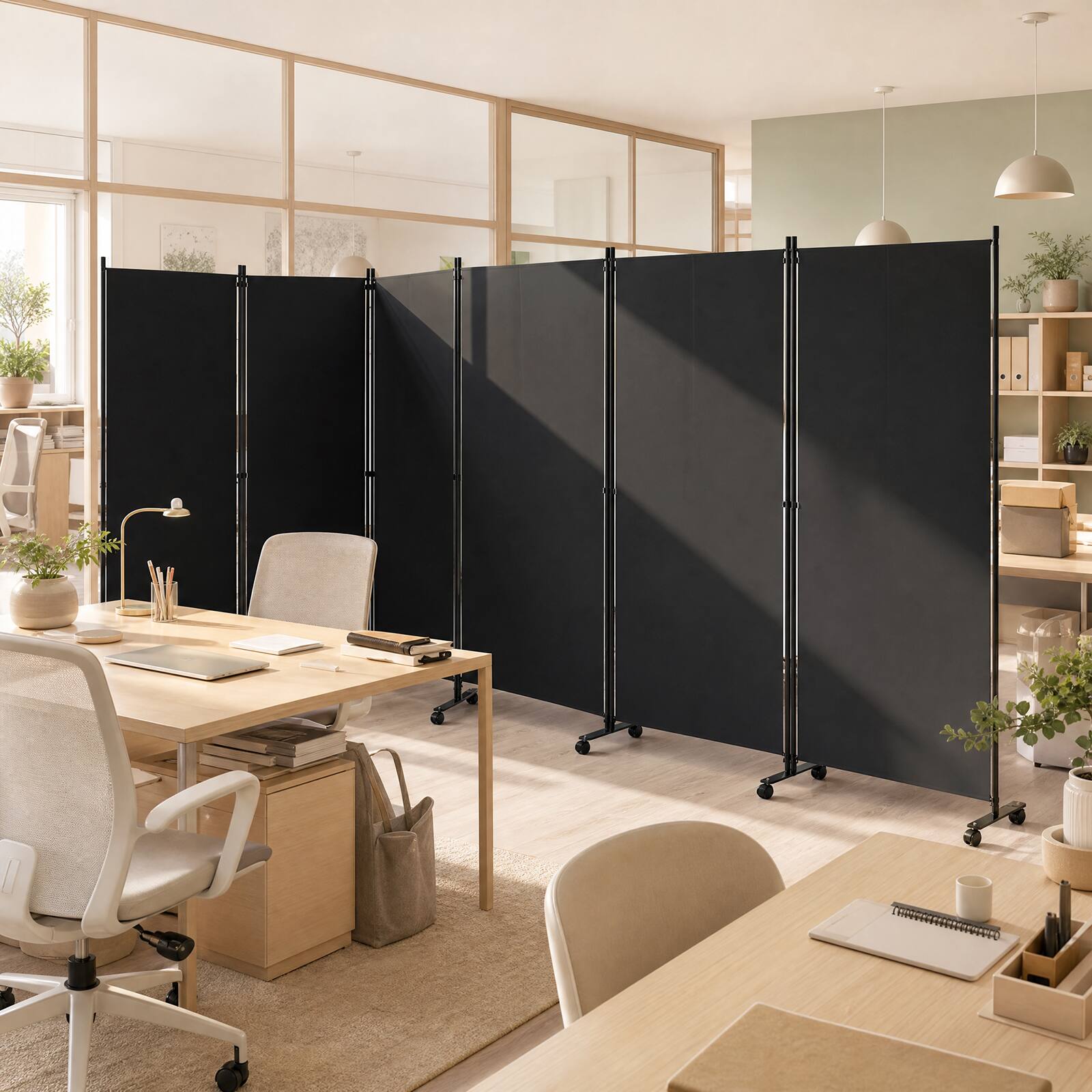 Alt View 1. Costway - Costway Room Divider with Lockable Wheels, 6 Panel Folding Privacy Screen for Office - Black.
