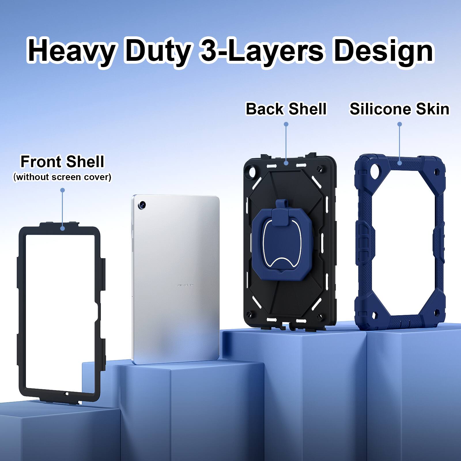 Heavy Duty 3-Layers Design  
Back Shell  
Silicone Skin  
Front Shell (without screen cover)